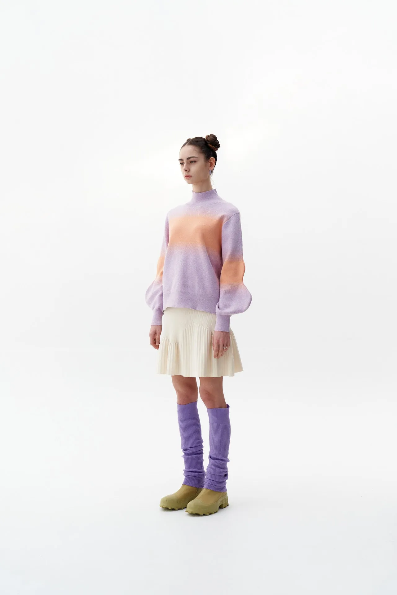 Versatile Layering Wrinkle Resistant Textile SINOPE "SPRAY PAINTED" MOCKNECK WITH WAVY SLEEVES