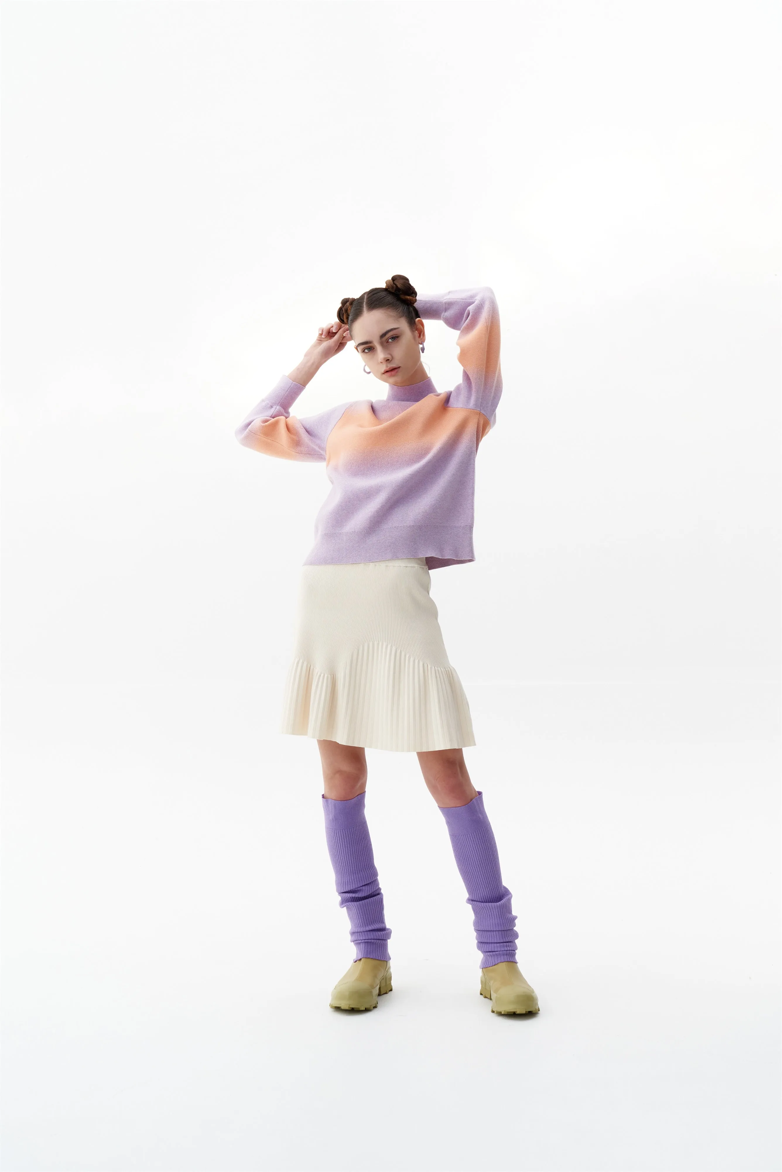 Loose Sweater DoubleStitchedSeams SINOPE "SPRAY PAINTED" MOCKNECK WITH WAVY SLEEVES