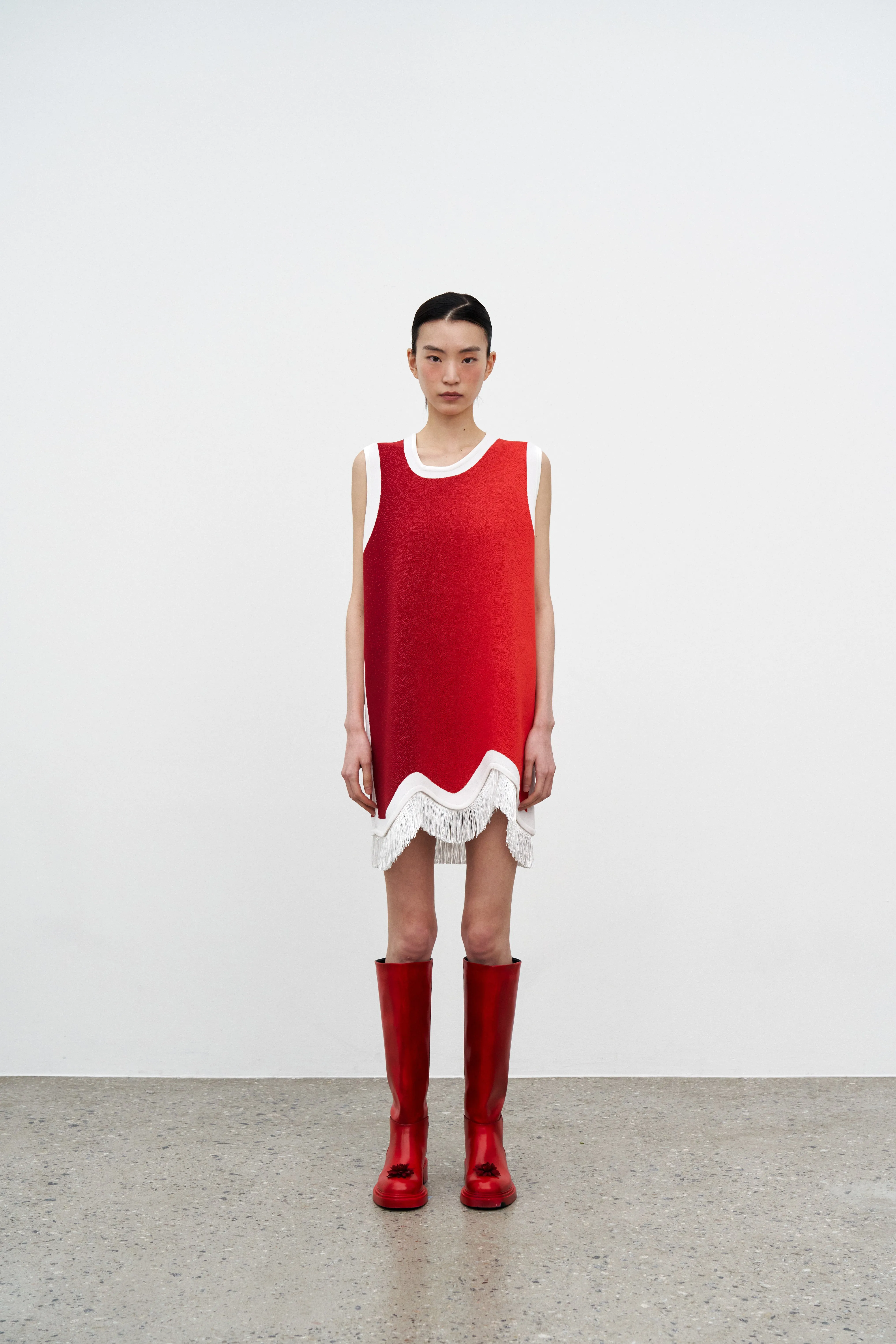 DAISY GRADIENT PRINT A-LINE DRESS WITH FRINGE Modern Form Editor??s-Pick