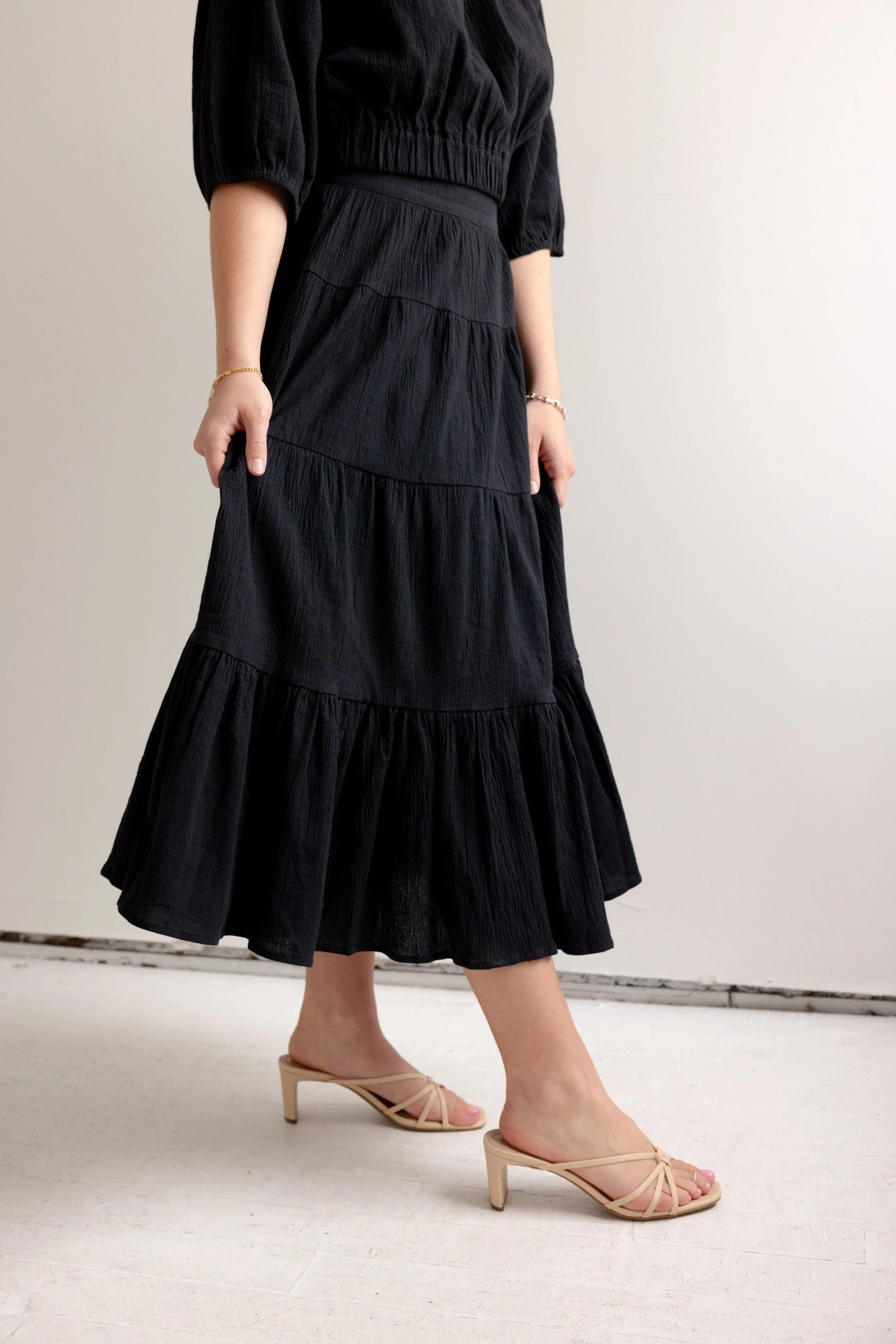 St. Tropez Skirt- Black Shirred Back Hidden pockets