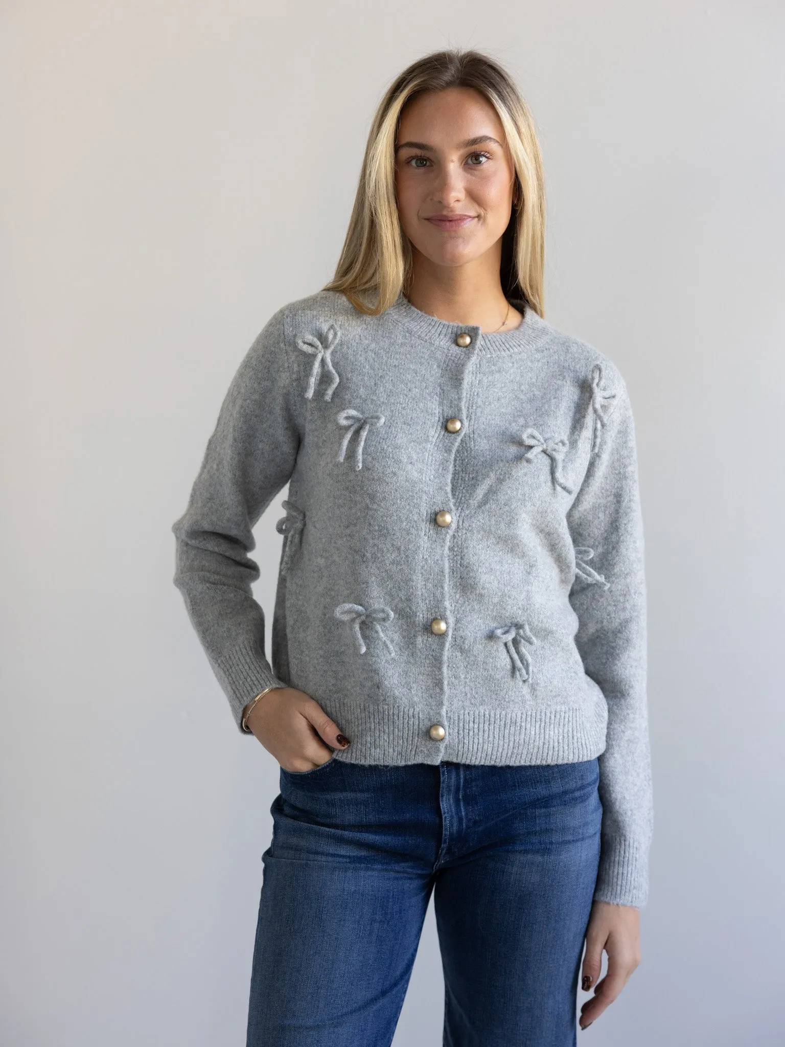 Annie Bow Cardigan Grey Winter Perfection