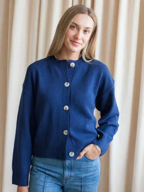 Heathered Effect Layered Design Ophelia Cardigan- Navy