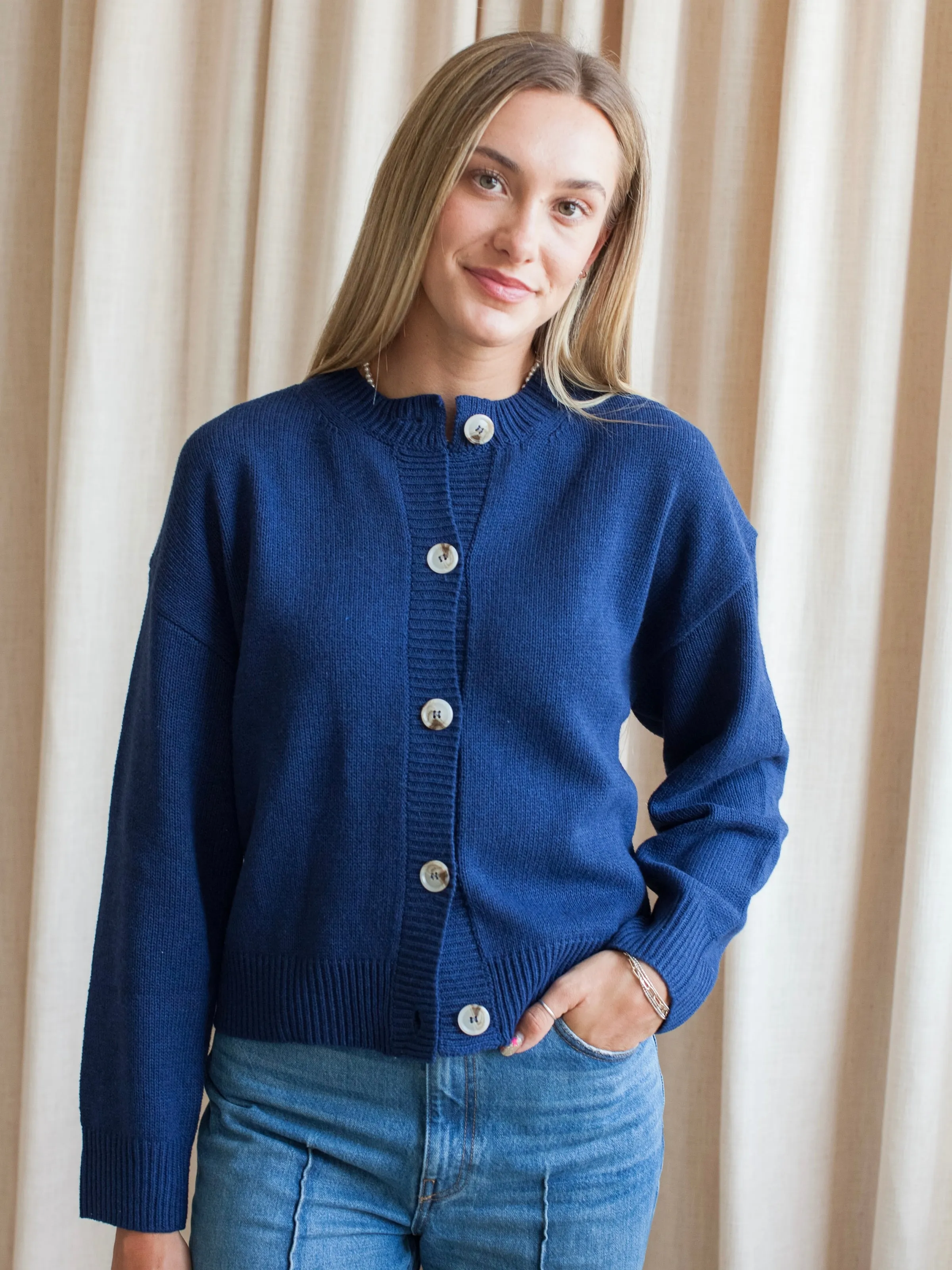 Heathered Effect Layered Design Ophelia Cardigan- Navy