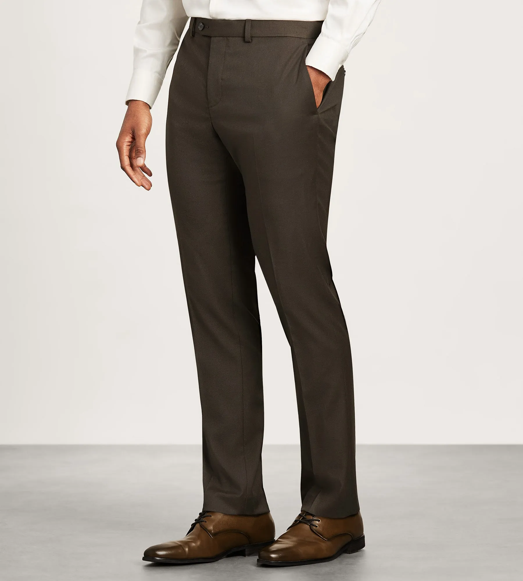 Slim Fit Dark Brown Solid Suit Pants Blackout fabric Minimal Waist