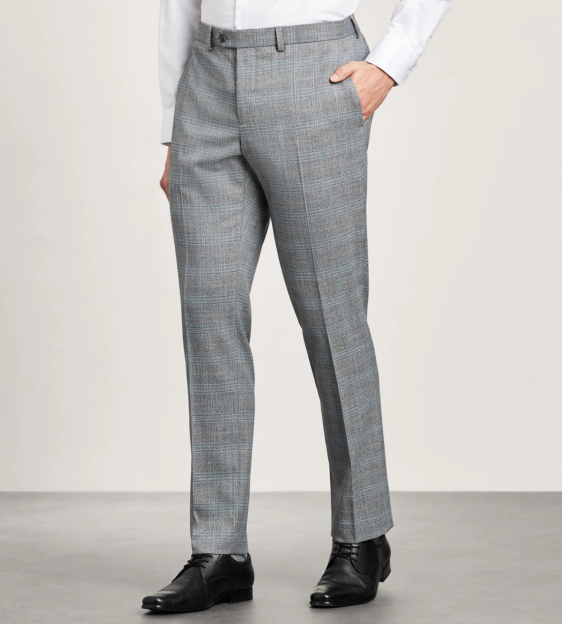 Eco Friendly Dyeing Slim Fit Grey Plaid Suit Pants