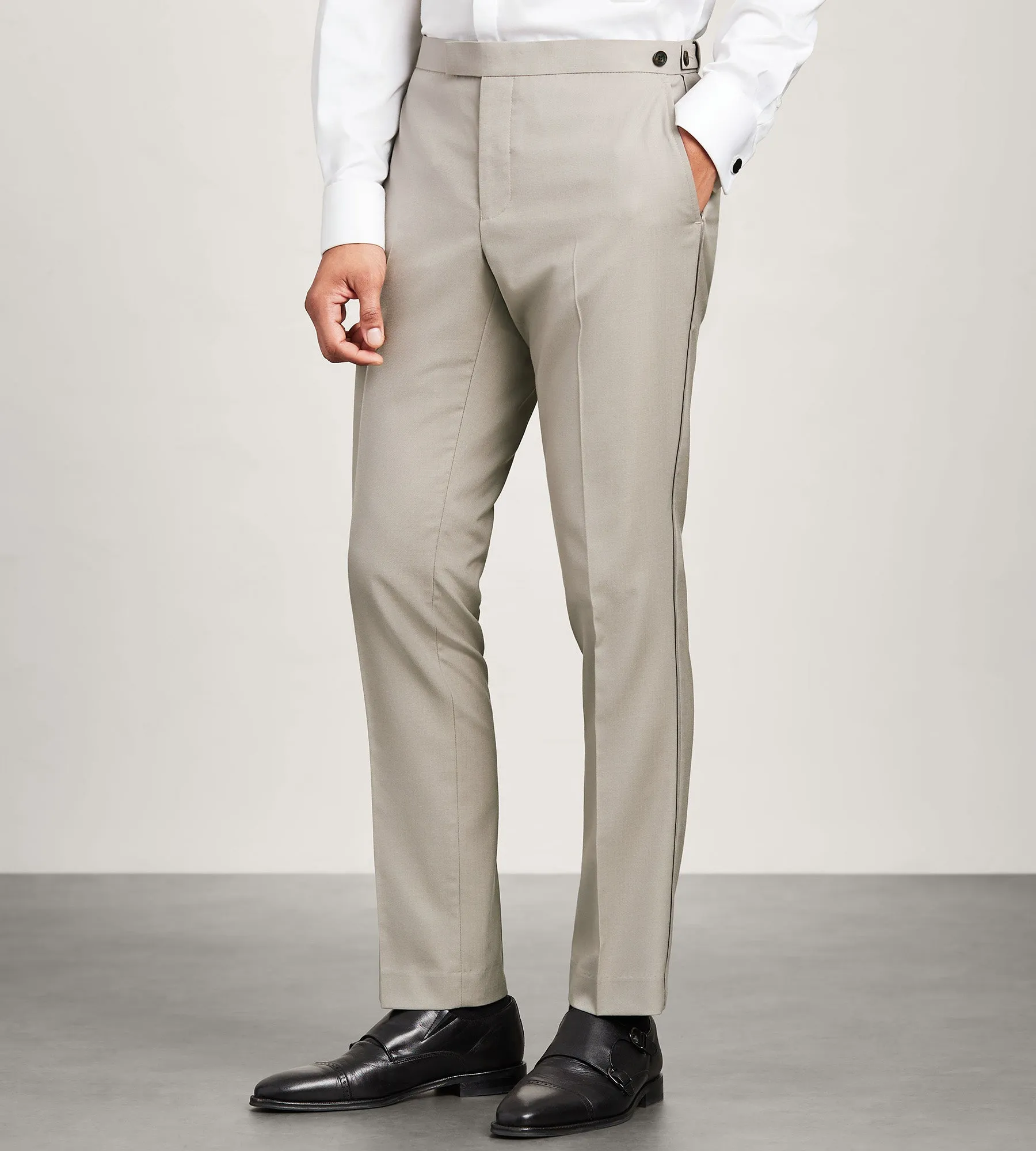Slim Fit Tan Solid Tuxedo Pants Modern Waist Seamless Waistband