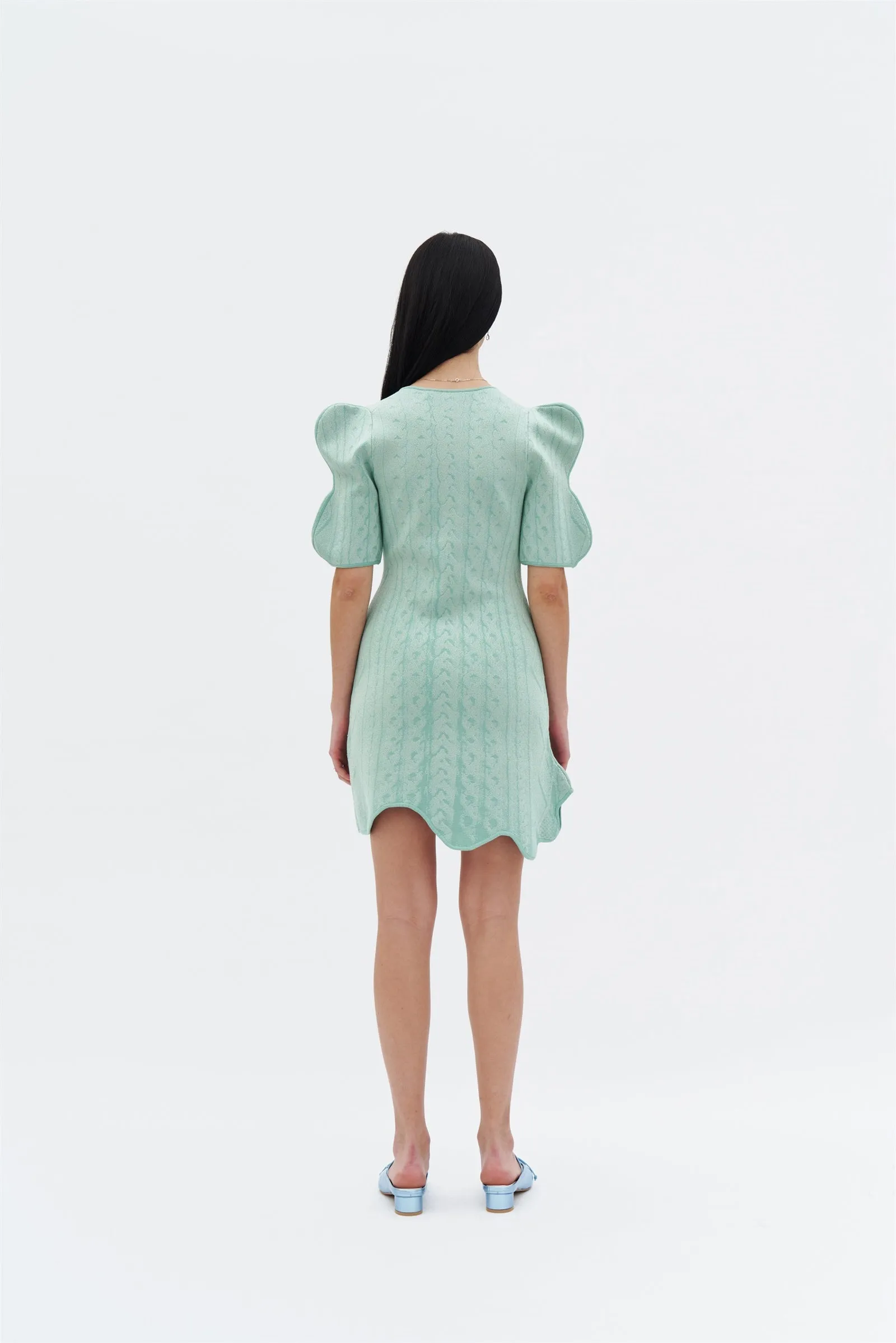 Scalloped-Edge ARIEL JACQUARD WAVY MINI DRESS