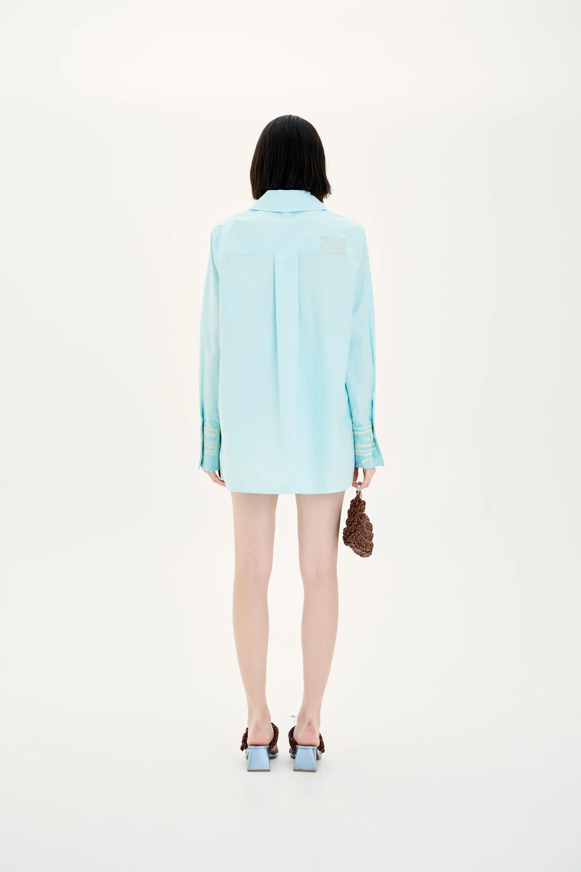 Self Fabric Tie Closure Quick-Dry Fabric PROTEA MIXED MEDIA OVERSIZED SHIRT