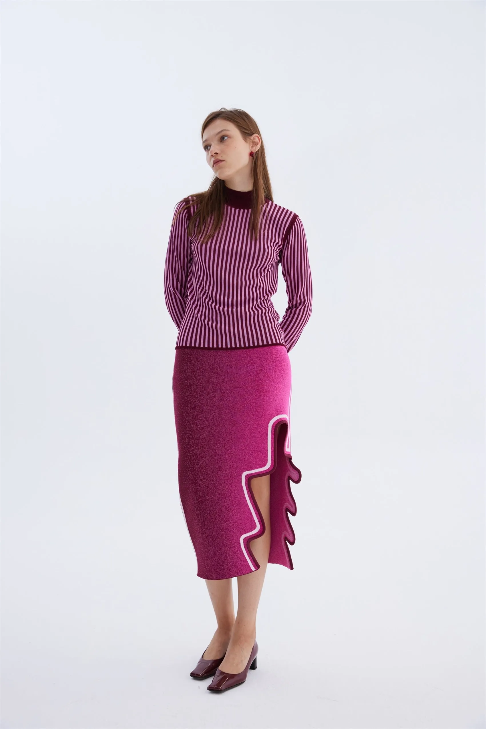 HARLOW STRIPED MOCKNECK PULLOVER Neutral Tone Stitching