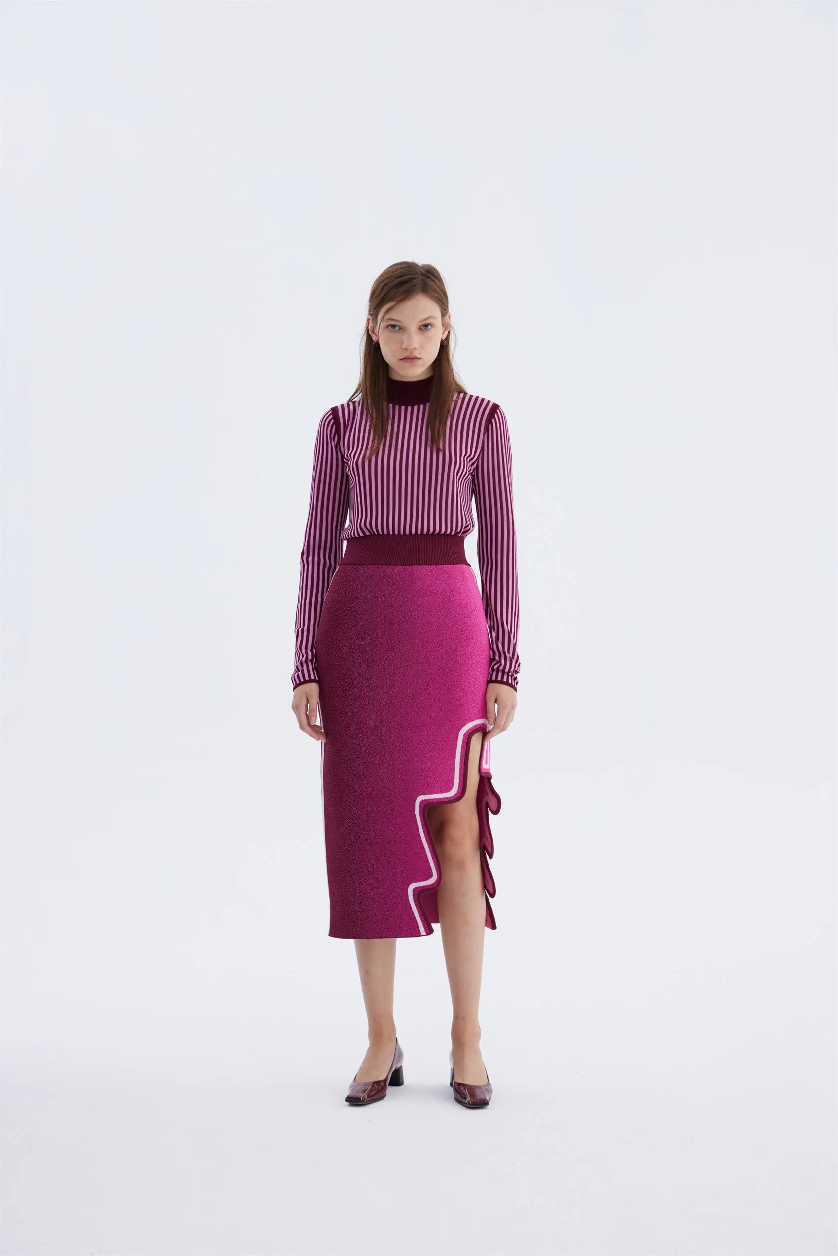 HARLOW STRIPED MOCKNECK PULLOVER Layered Placket Design