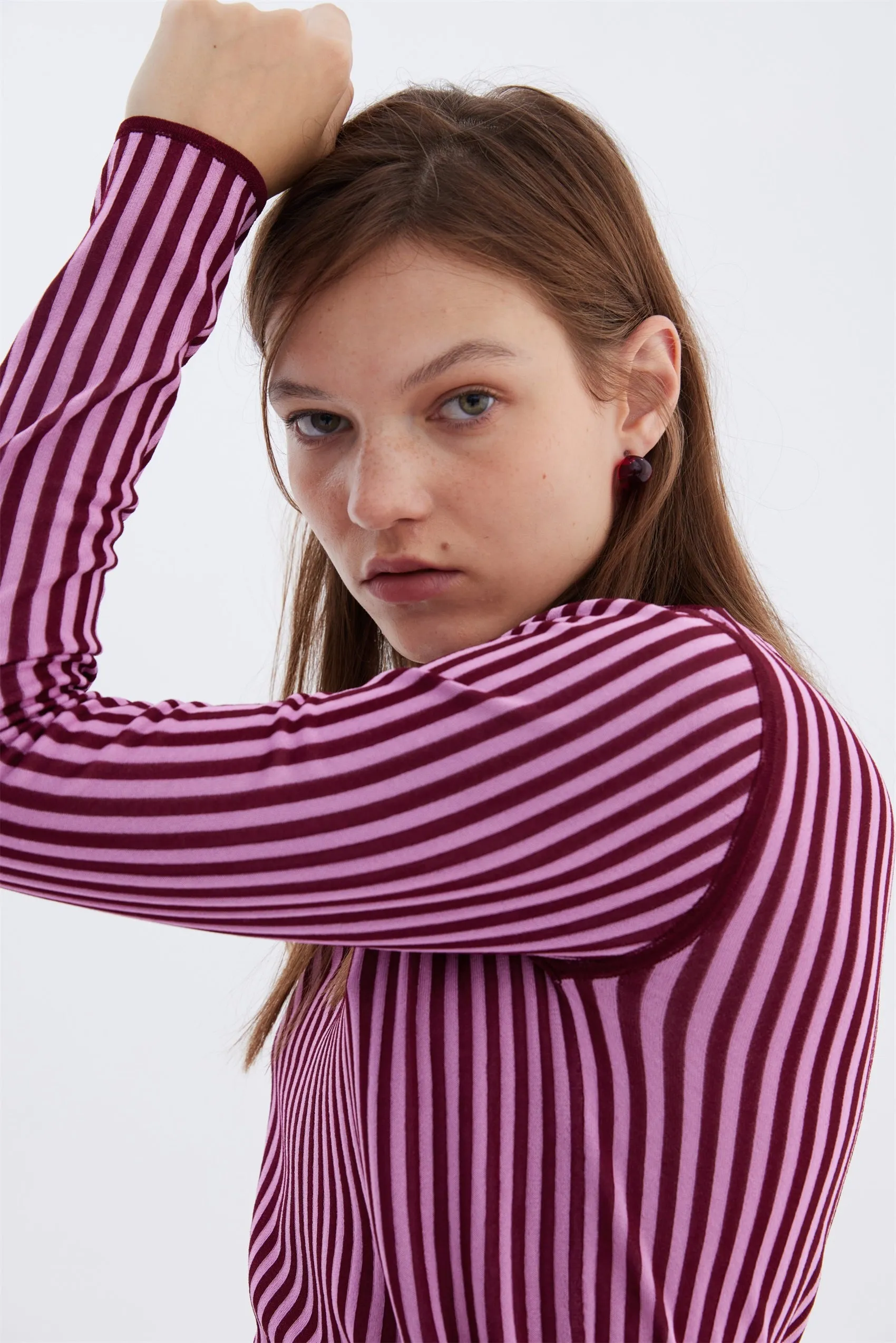 HARLOW STRIPED MOCKNECK PULLOVER AntiPilling Finish LowProfile Zipper