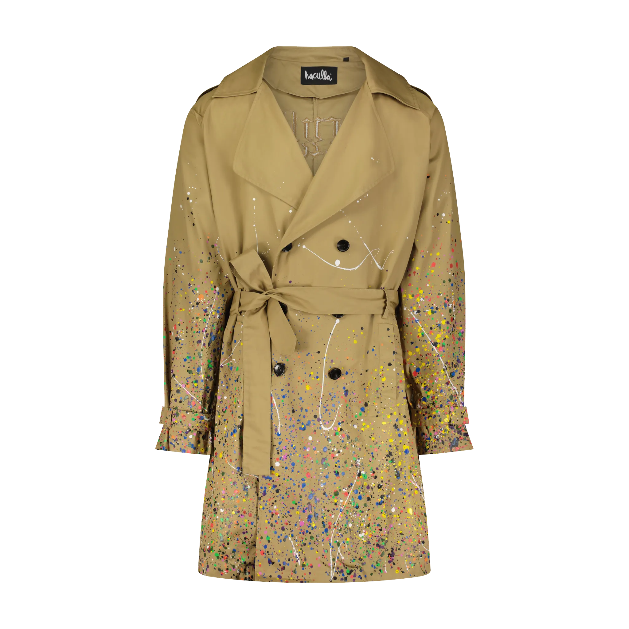 SMOTHERED IN PAINT TRENCH COAT Stretchable Material