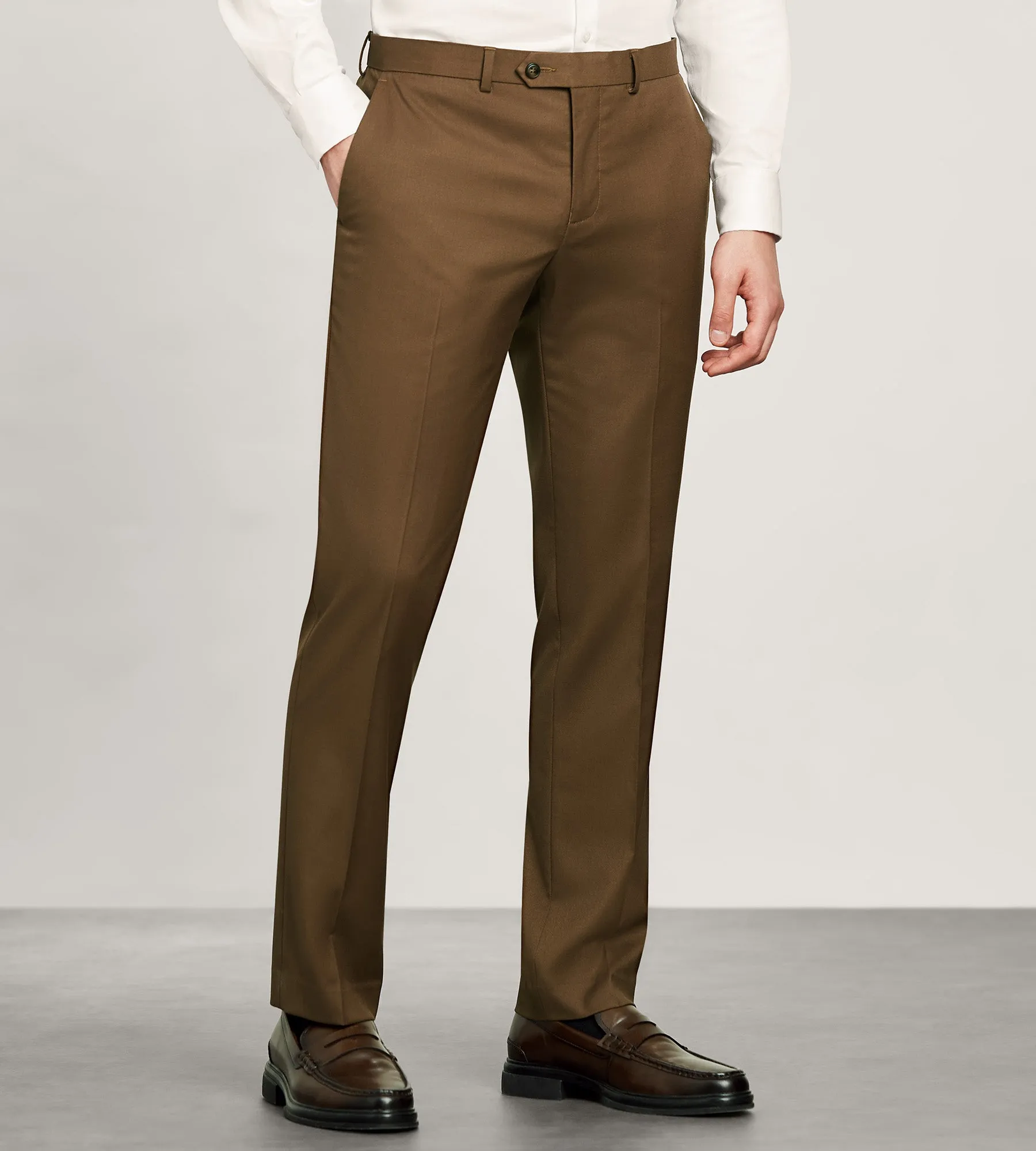 Casual Stretch Wear Relaxed Design Slim Fit Caramel Solid Suit Pants
