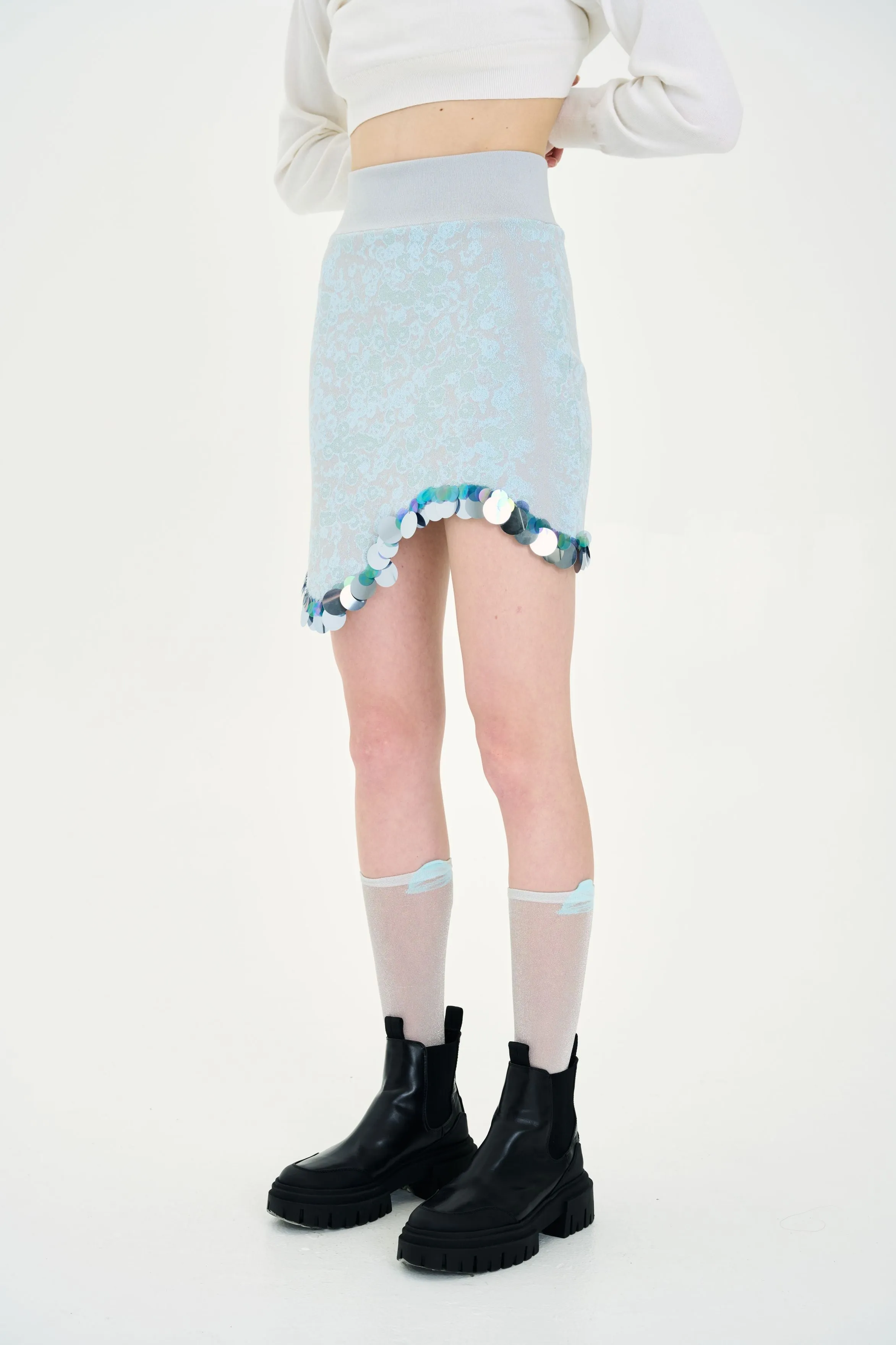 No Ride Up Design ARBOR WAVY MINI SKIRT WITH SEQUINS