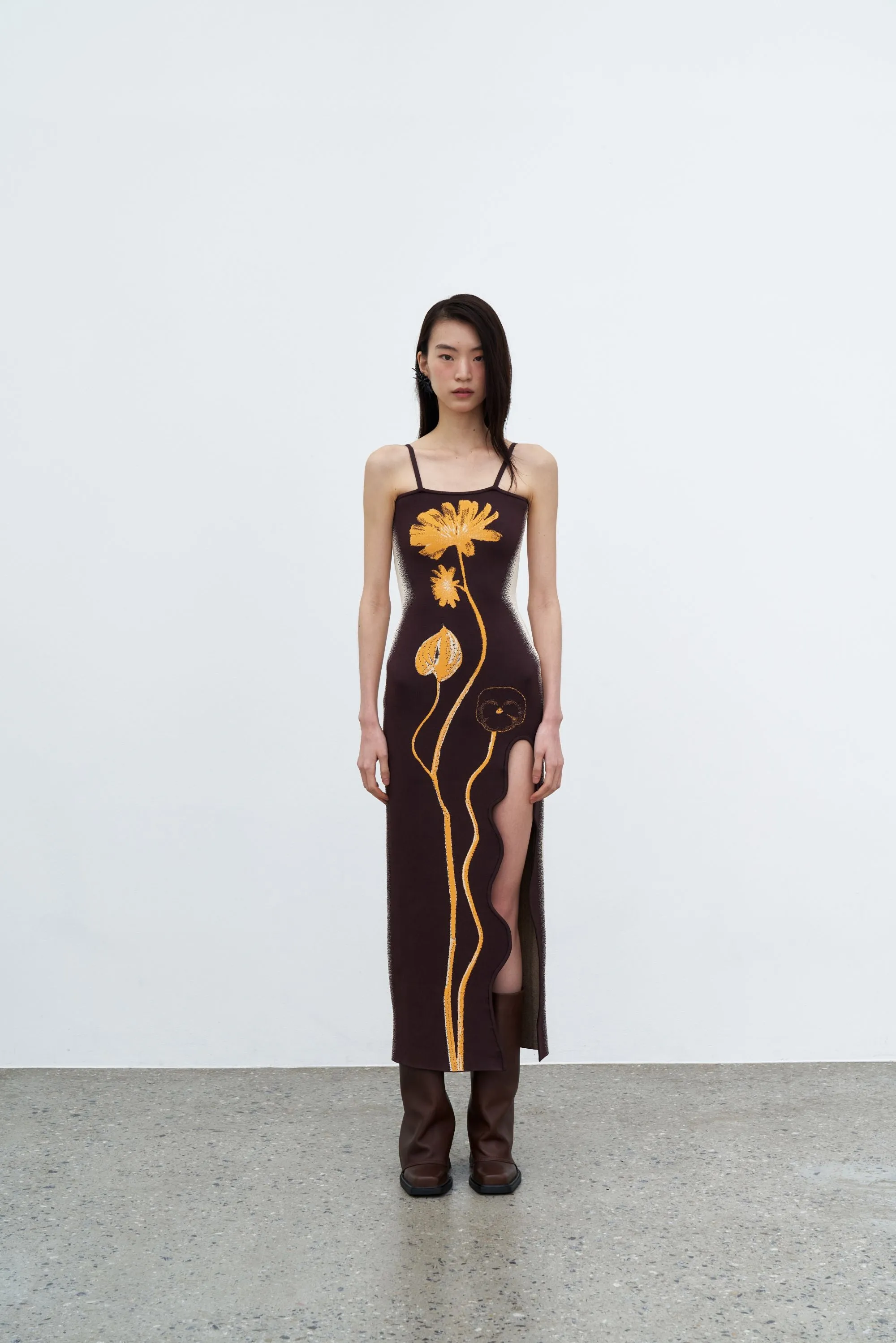 IRIS FLOWER PRINT MAXI TANK DRESS Elegant Outline Stylish Waistband Fit