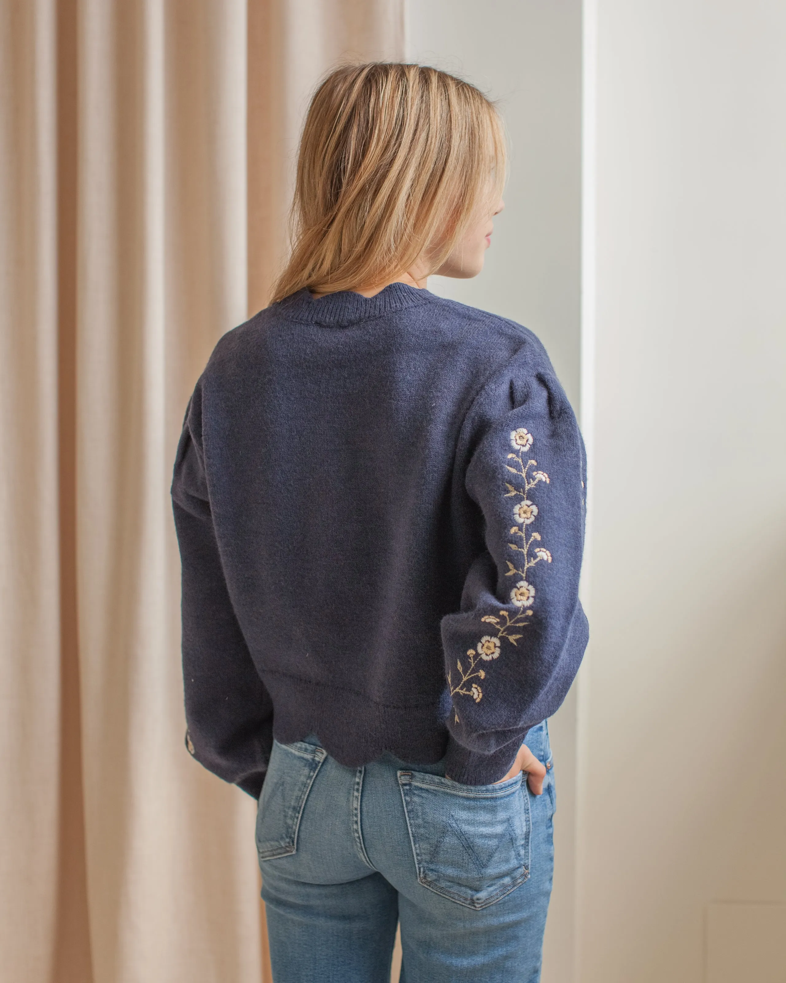 Heidi Embroidered Sweater Roomy Comfort Minimal Bulk
