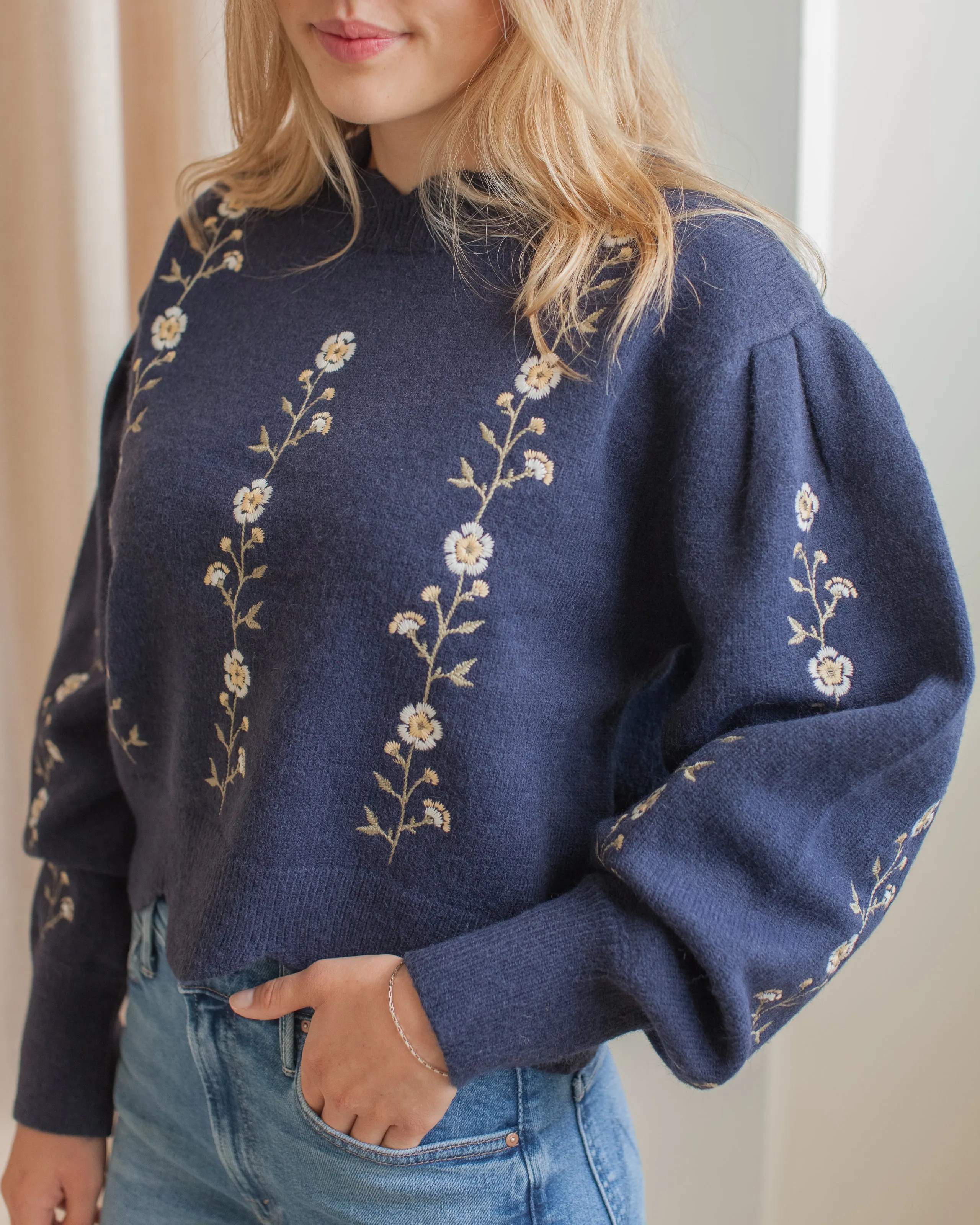 Heidi Embroidered Sweater Breathable Textured Fabric