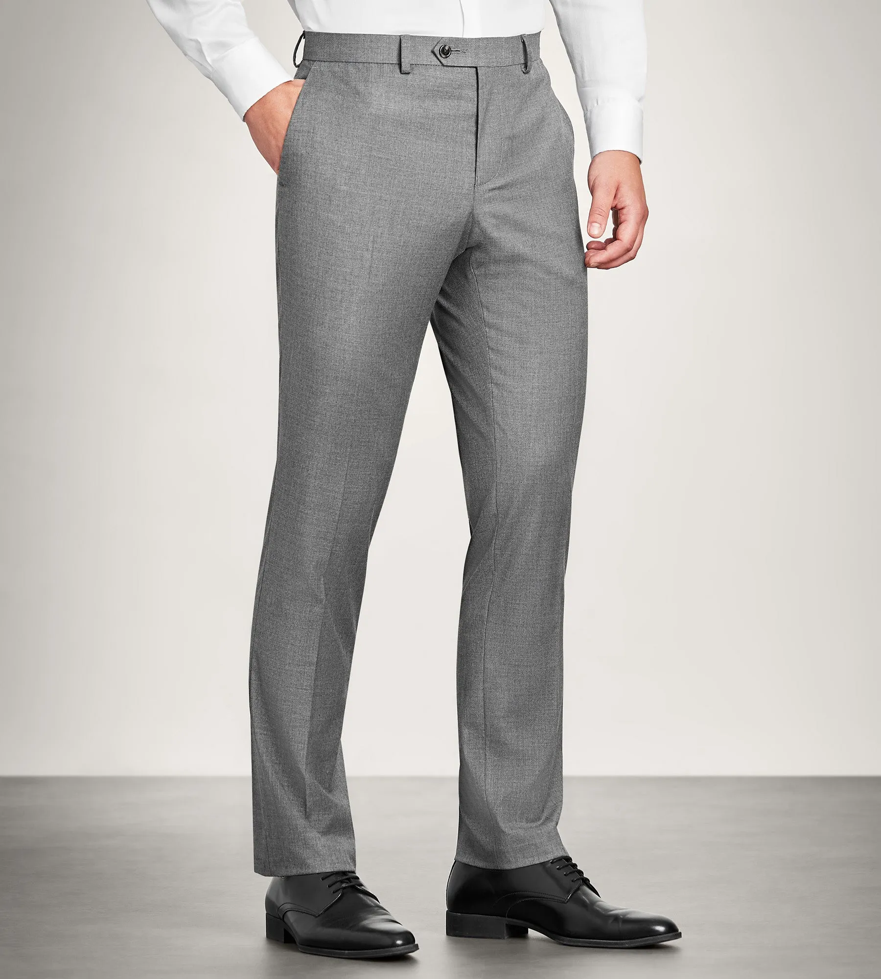 Modern Fit Grey Solid Suit Pant Flexible Performance Wear Snug Fit