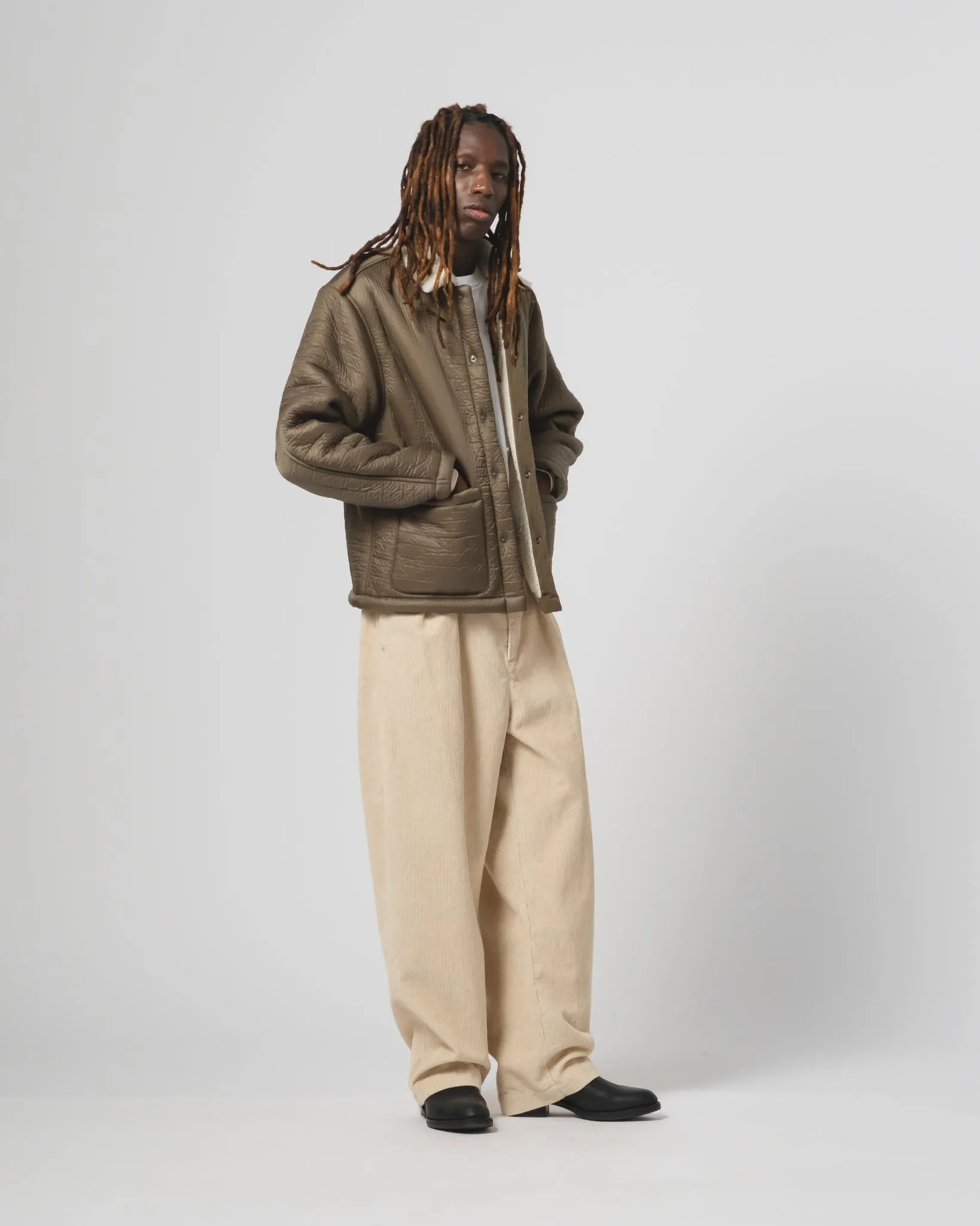 Sonora Jacket Piumino Nylon Fossil/Off White RibbedKnitCollar