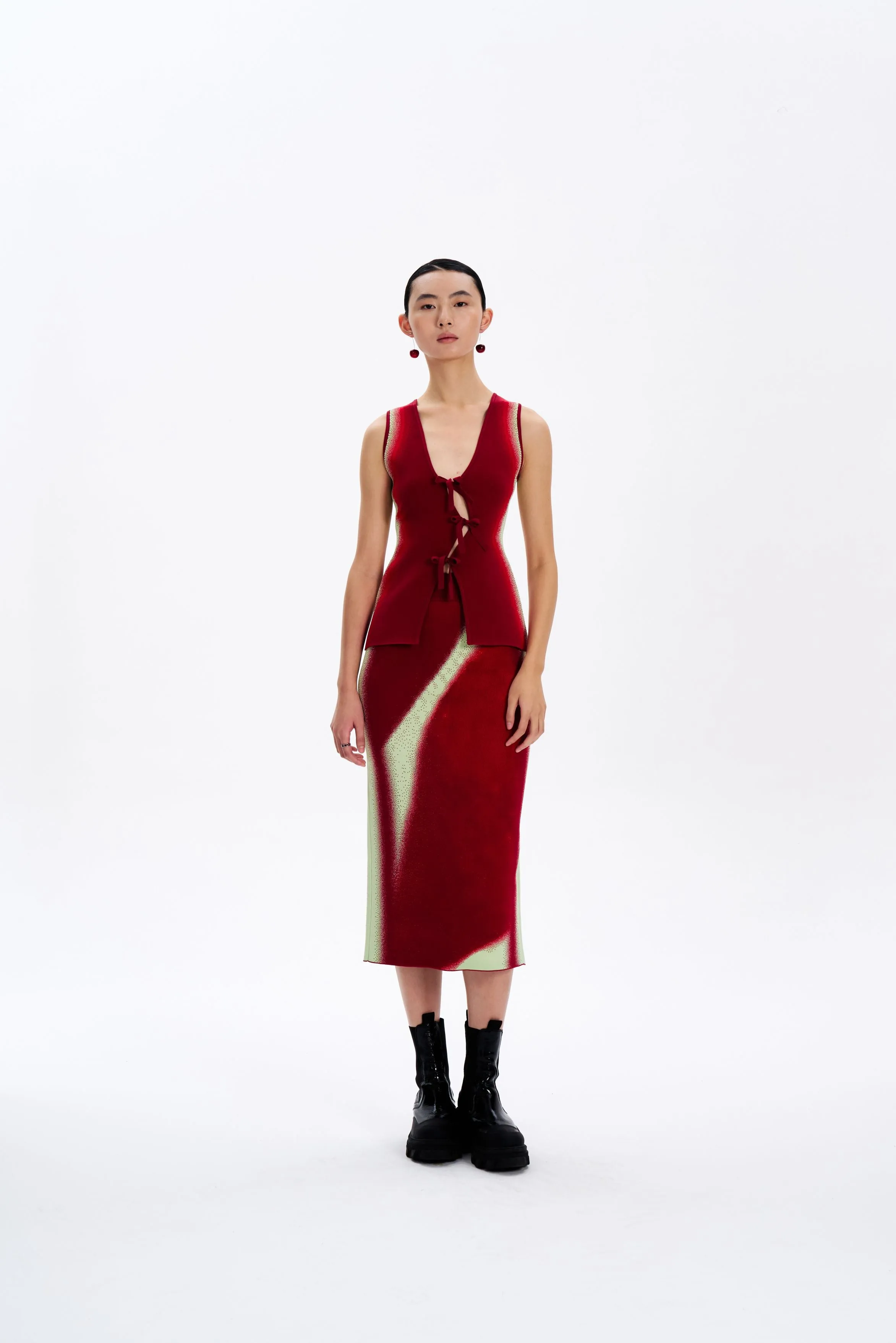 SOPHIE CHERRY PRINT MIDI SKIRT Ultra Soft Inner Layer Stretch Panels