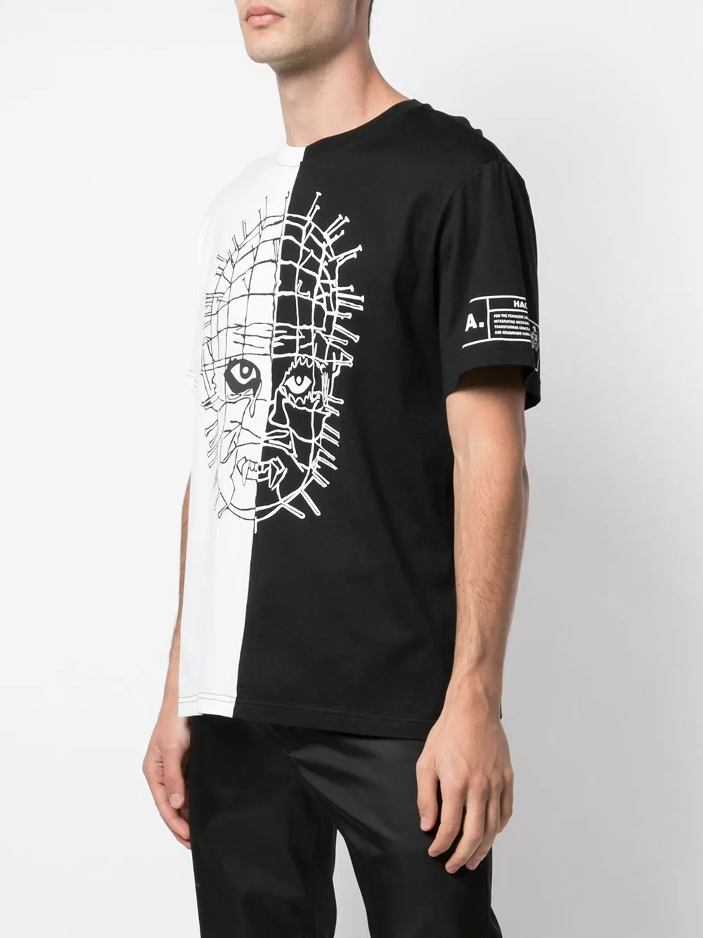 SPLIT IN HALF MASKED PINS TEE BLACK/WHITE Essential layering piece MultipurposeCuffs