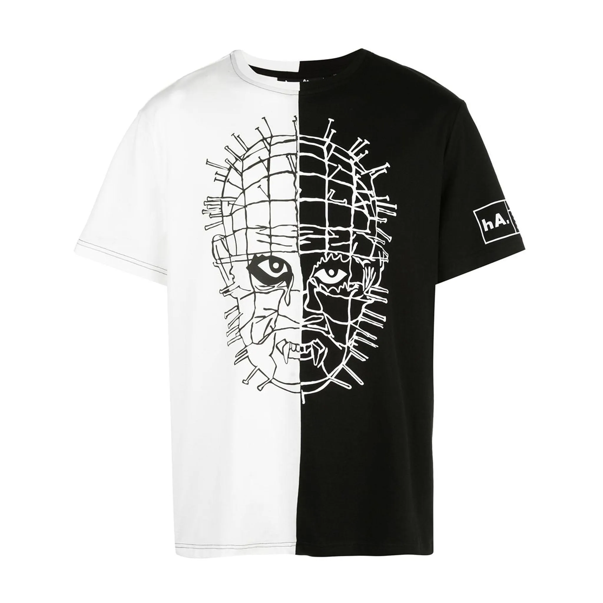SPLIT IN HALF MASKED PINS TEE BLACK/WHITE Modern Casual Everyday Trend