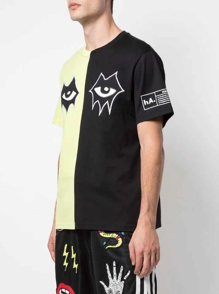 SPLIT IN HALF SIGNATURE EYES TEE BLACK/YELLOW vacation wear