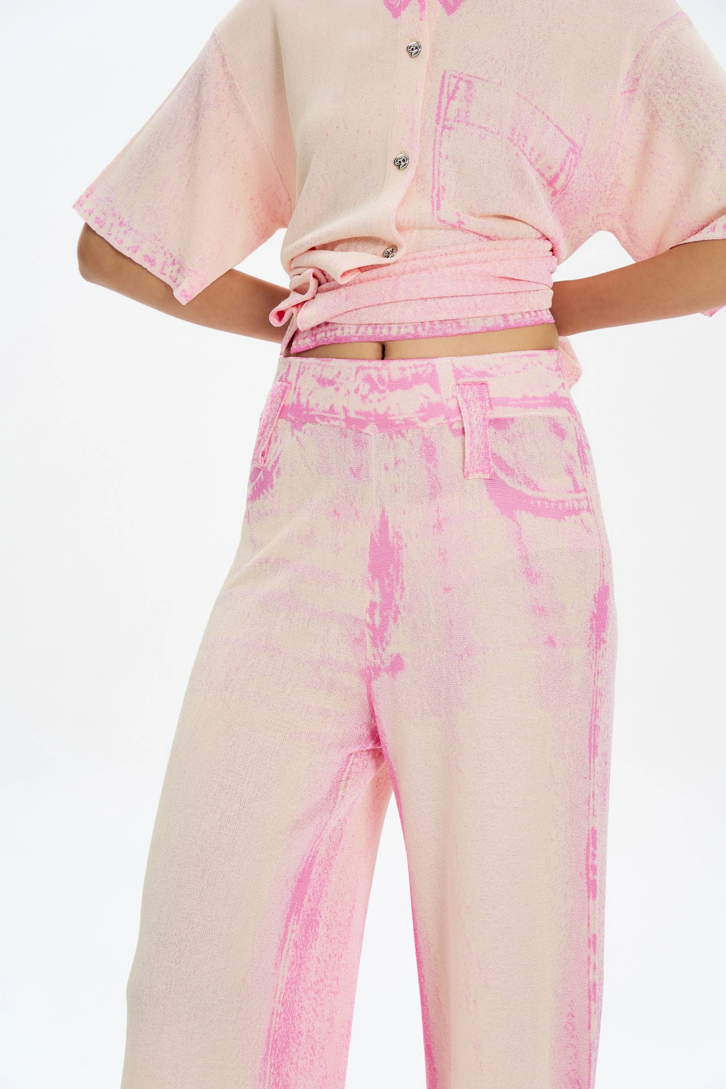 ARIA DENIM PRINT WIDE LEG PANTS Multi Pocket Configuration Active Appeal