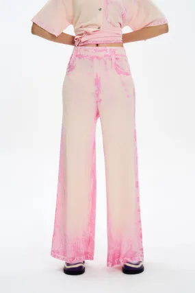 Flexible Knee Articulation ARIA DENIM PRINT WIDE LEG PANTS