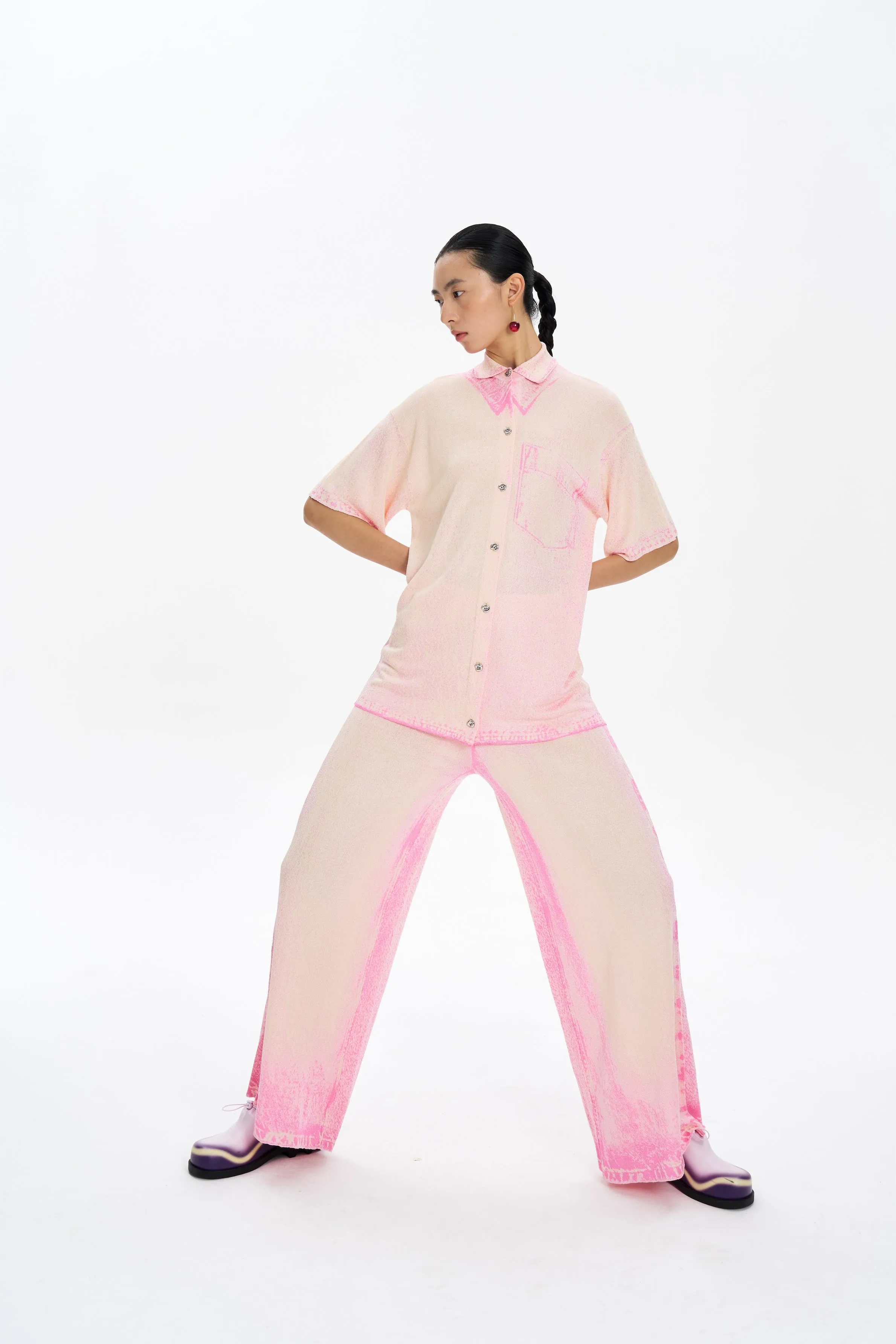 Stretchy Material ARIA DENIM PRINT WIDE LEG PANTS