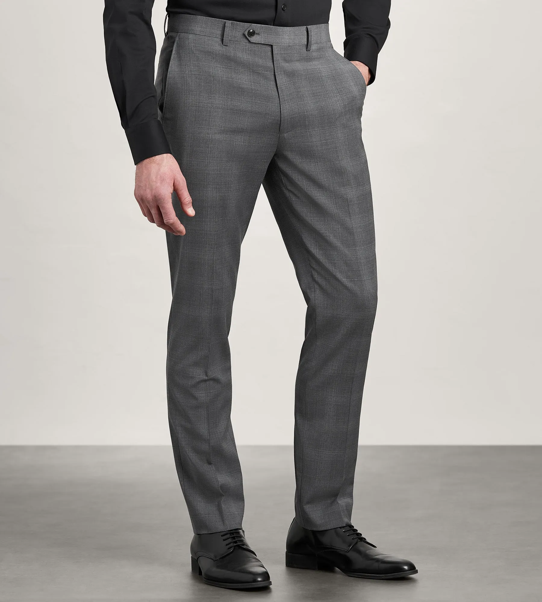 Slim Fit Grey Plaid Suit Pants Flexible Knees Chill Style