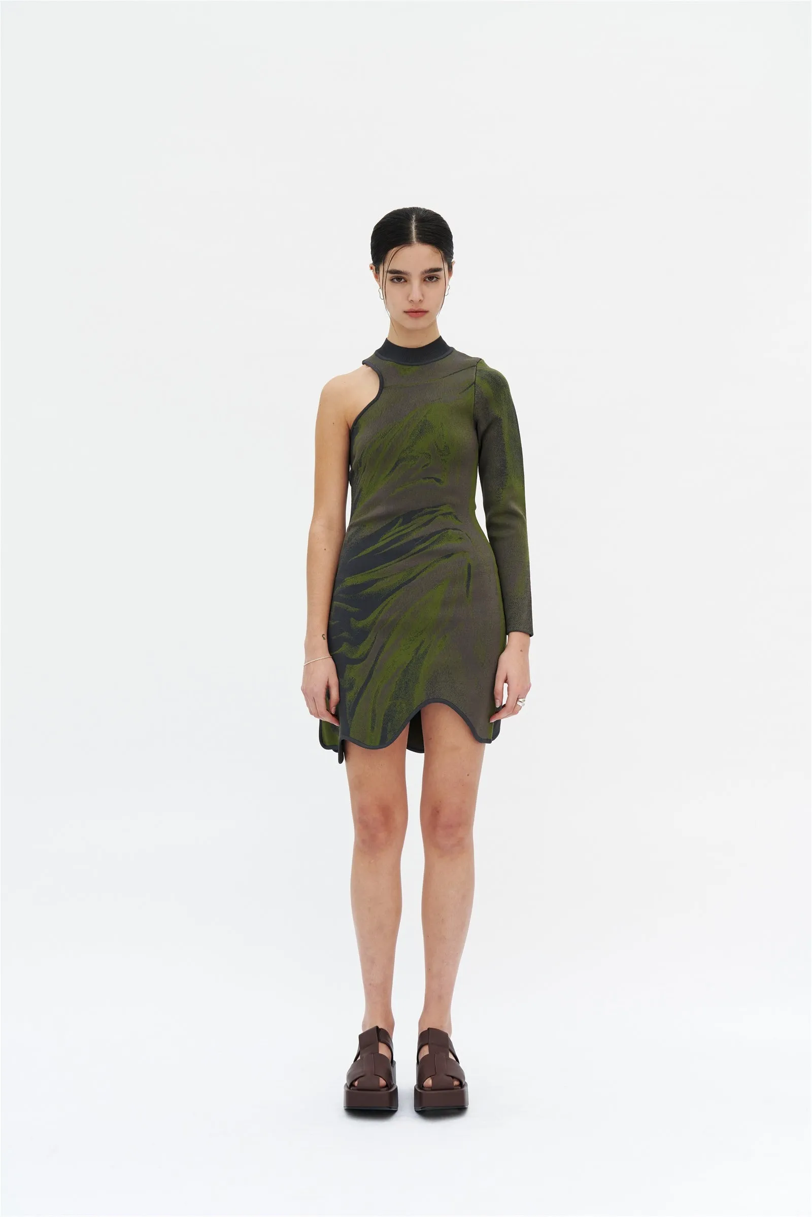 Flattering Shape Design REX ONE SLEEVE WAVY DRESS