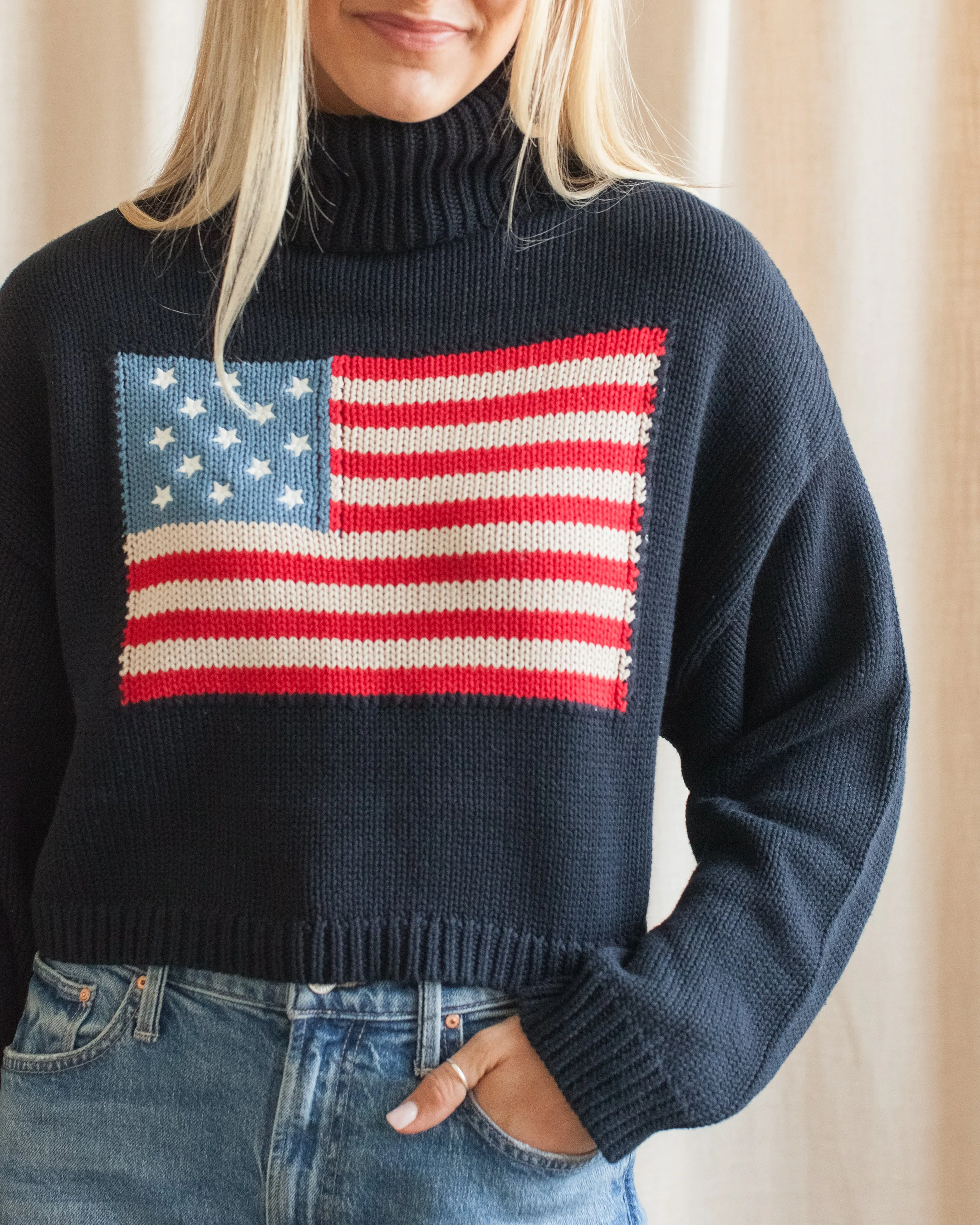 Warm & Soft Americana Navy Turtleneck