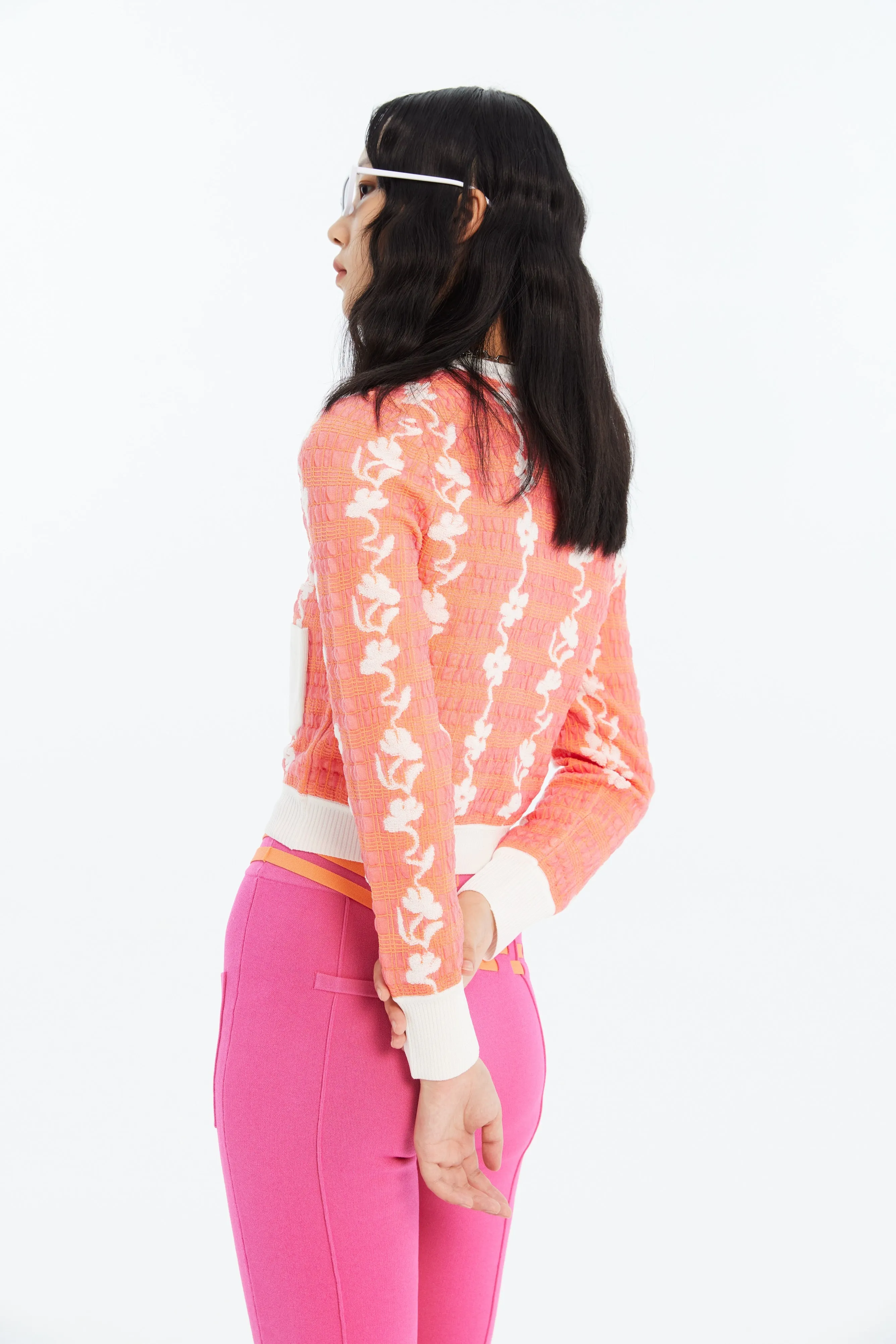 STEVIE FLORAL STITCH ECO CARDIGAN BlendMaterials Bonded Hemline