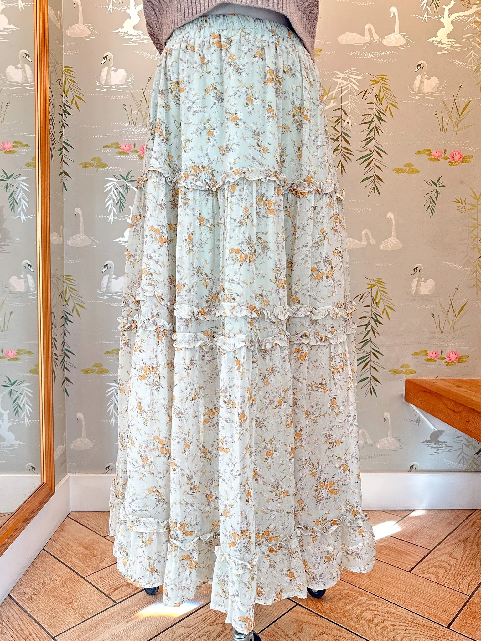 Addie Tiered Midi Skirt garden party