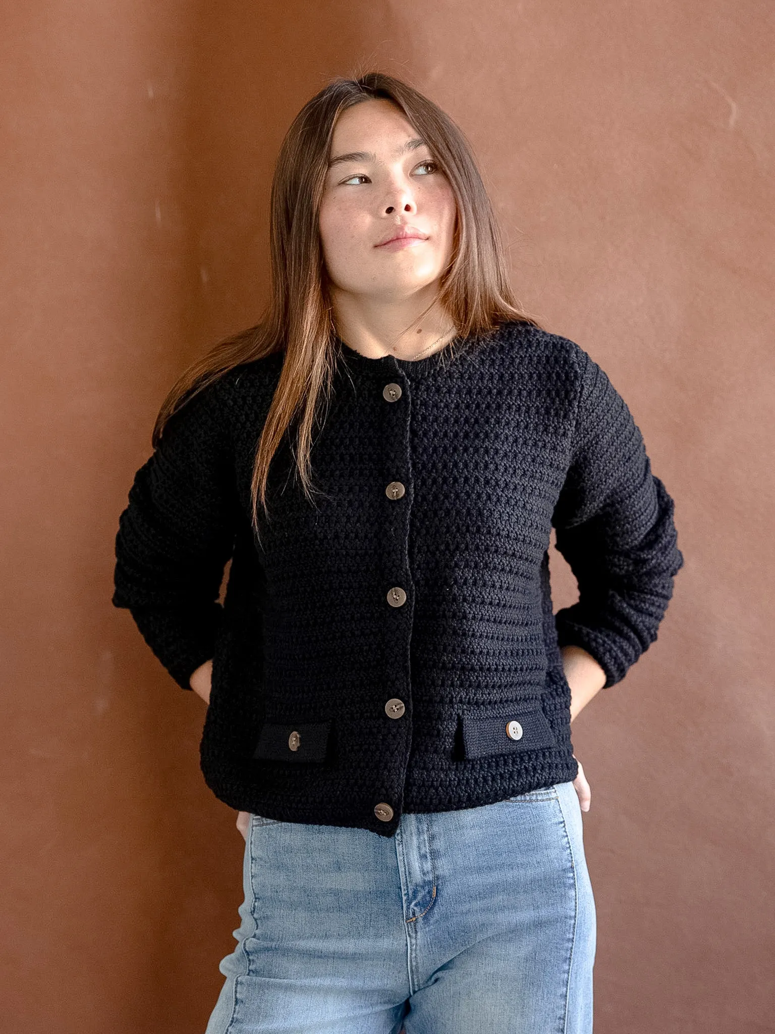 Cooper Pocket Cardigan - Black Loopback Fabric Stretchy Fit