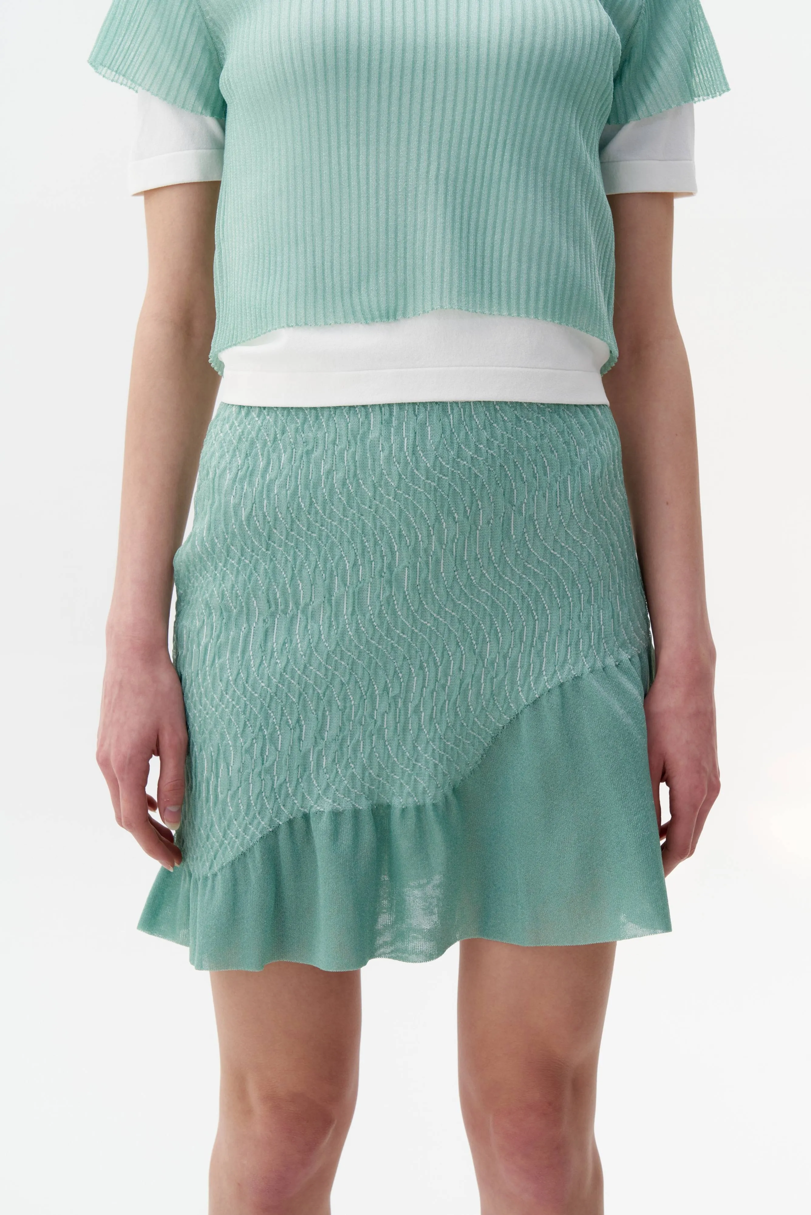 CALIBAN 3D-BUBBLE RUCHED WAVY MINI SKIRT Metallic accents