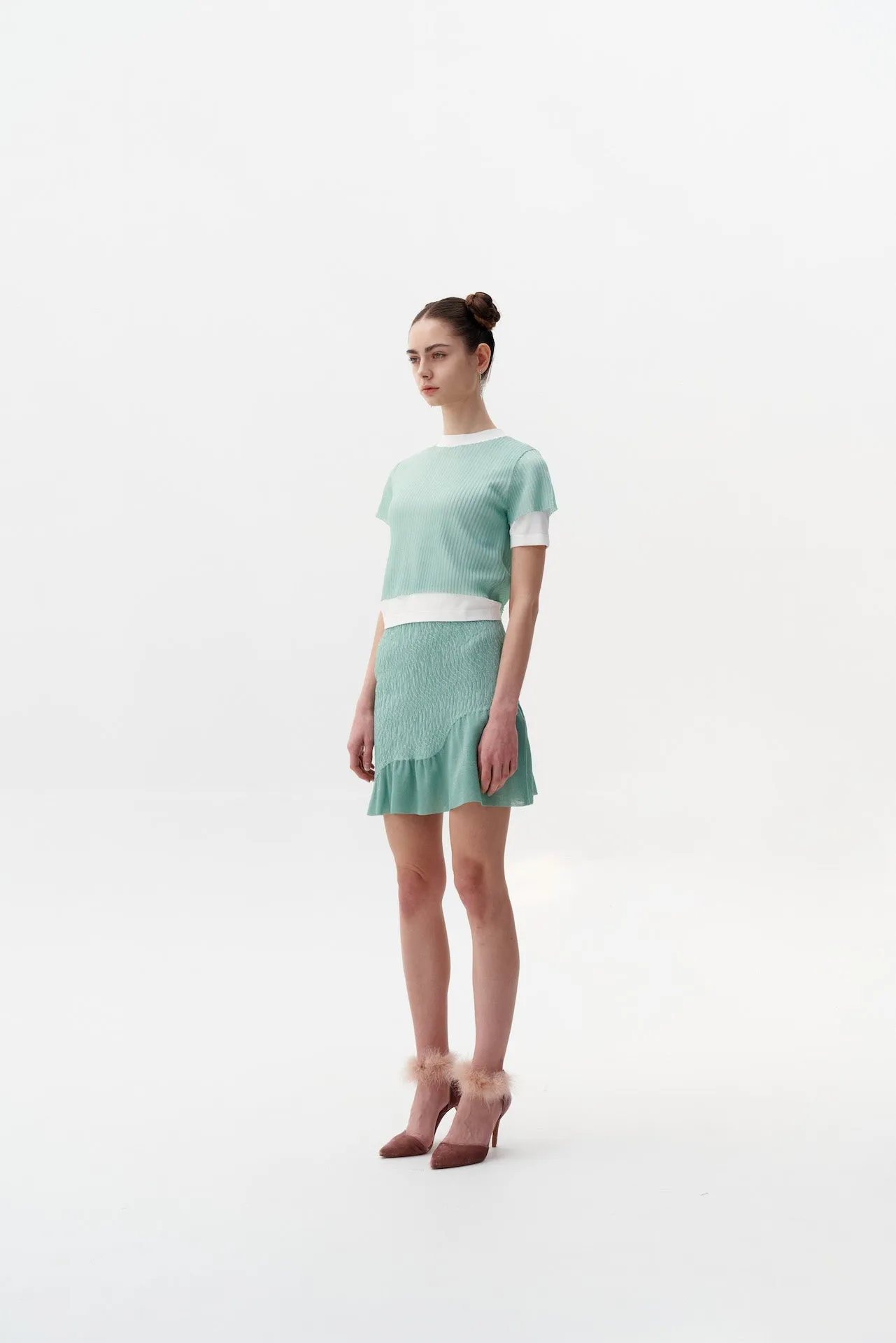 CALIBAN 3D-BUBBLE RUCHED WAVY MINI SKIRT Everyday Comfort