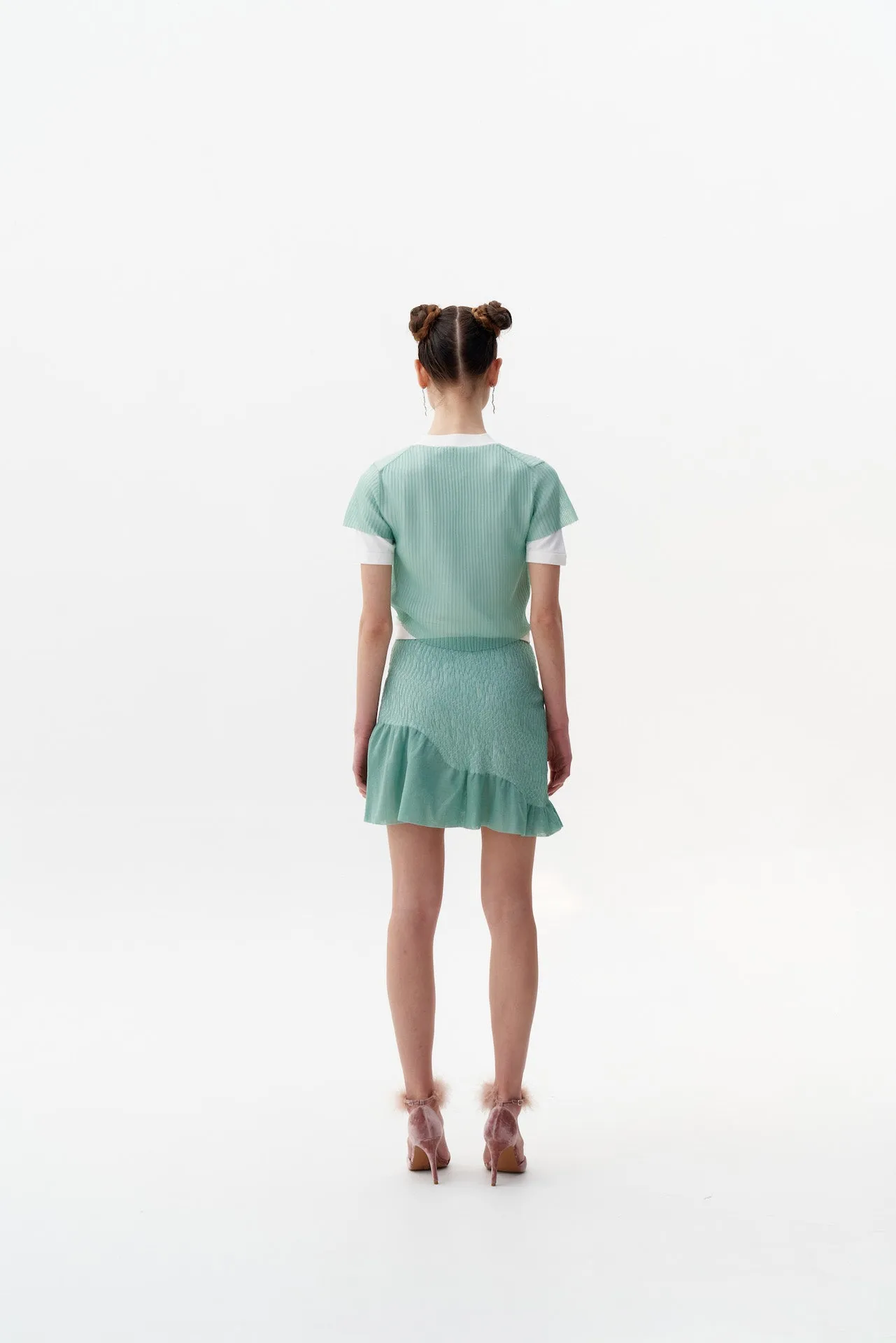 CALIBAN 3D-BUBBLE RUCHED WAVY MINI SKIRT Stretch Ready Sporty Design