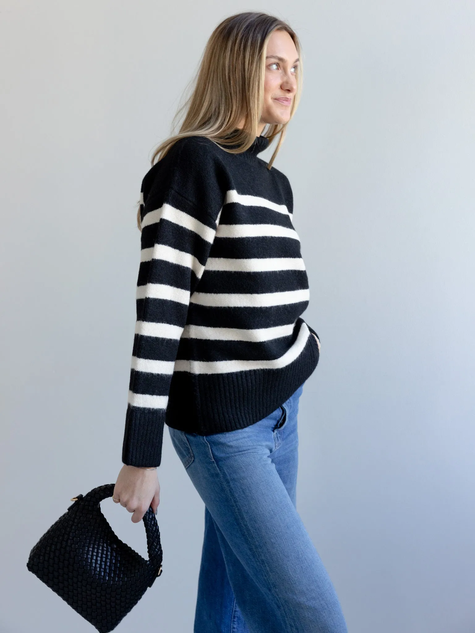 Layer Design Stripe Turtle Neck Sweater