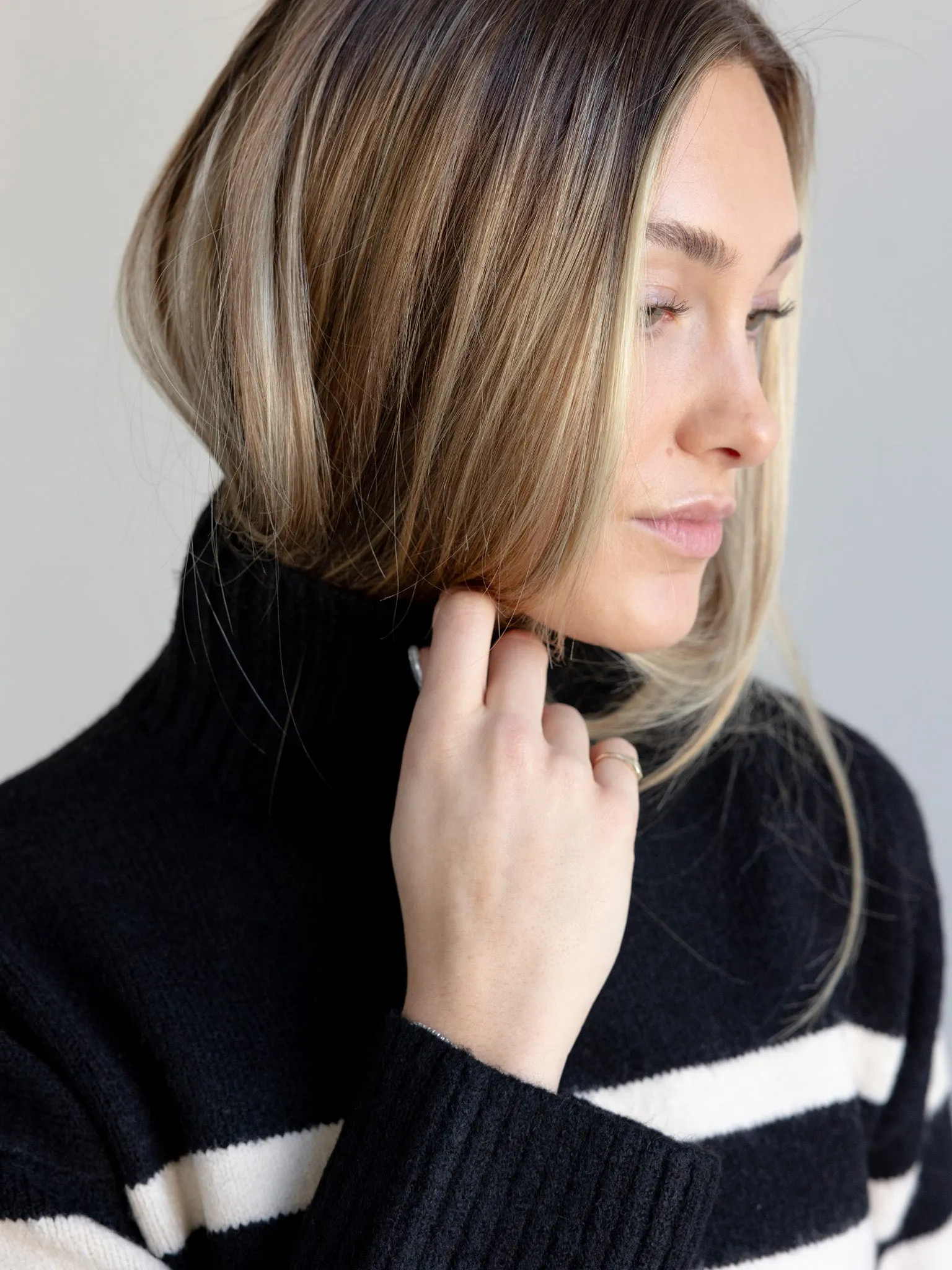 Stripe Turtle Neck Sweater fuzzy texture