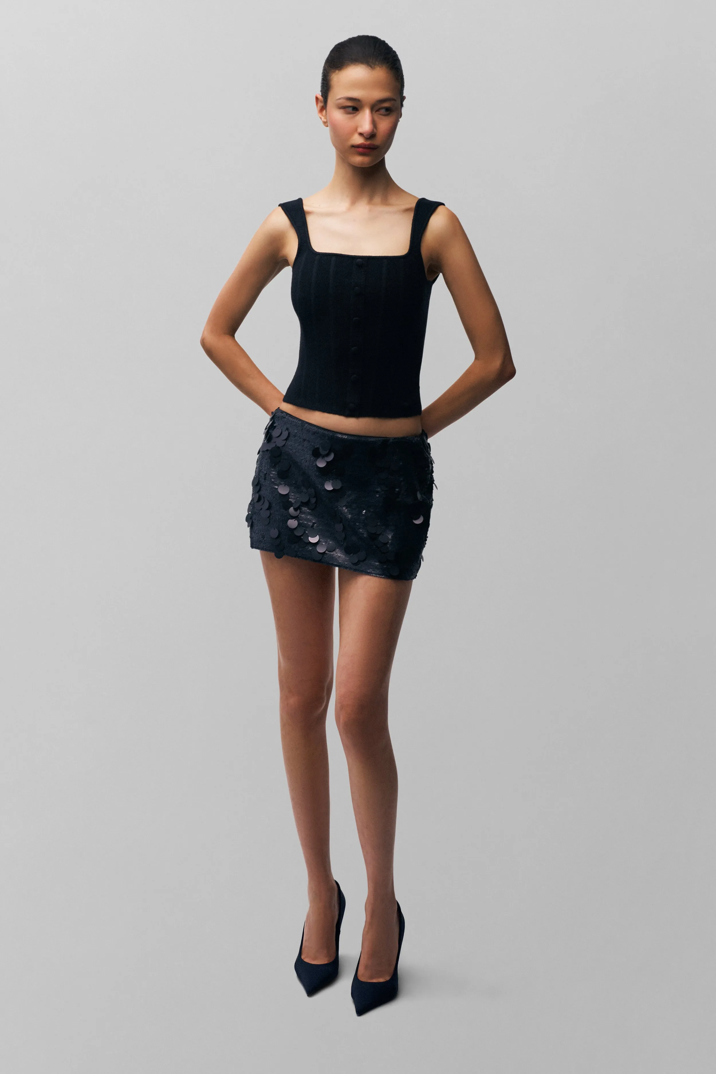 Adjustable Ties Low Rise Paillette Skirt