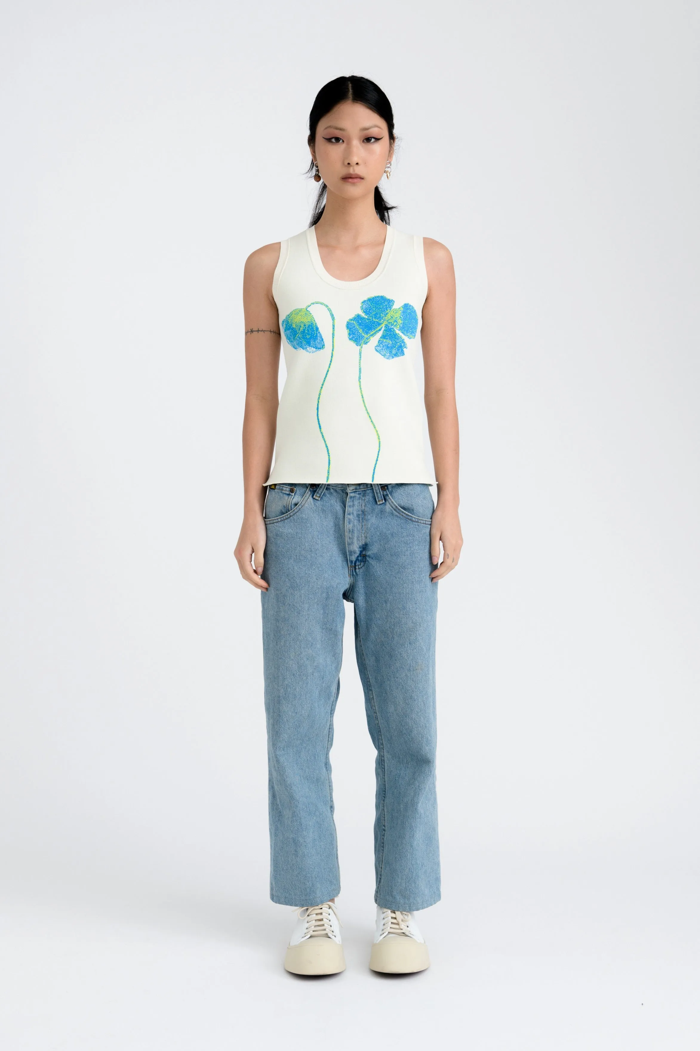 FasteningHood HighNeckCut LINO ALGAE TANK TOP