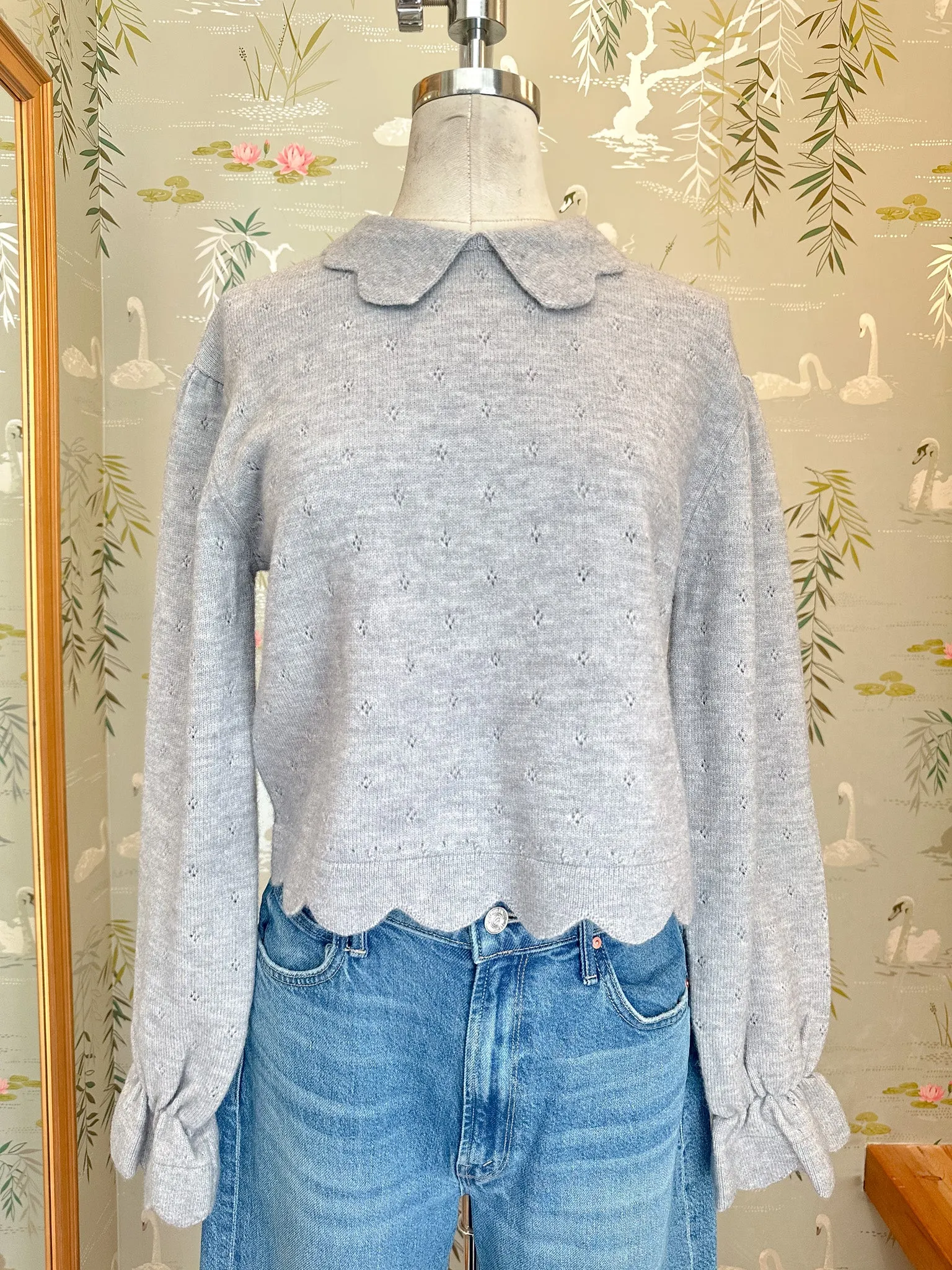 Casual Style Light Wear Sophia Scalloped Sweater - Grey