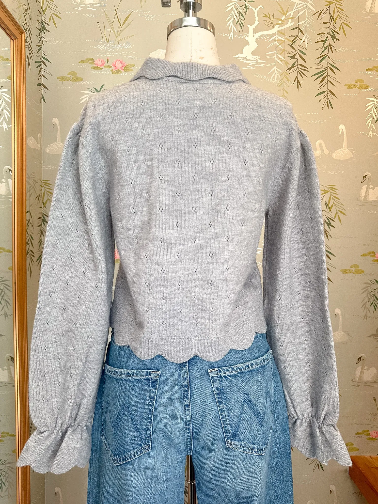 Stretch Knit Low Maintenance Care Sophia Scalloped Sweater - Grey