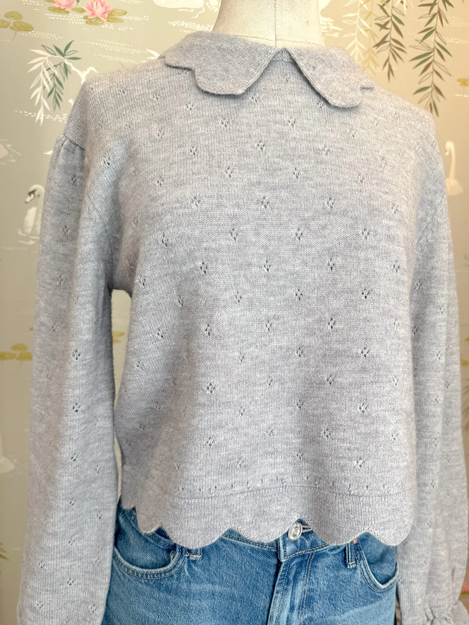 Classic Knit Sophia Scalloped Sweater - Grey