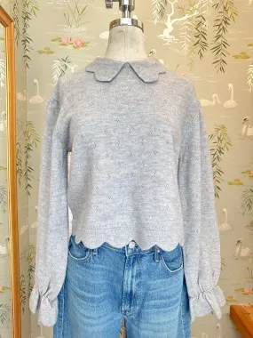 Casual Style Light Wear Sophia Scalloped Sweater - Grey