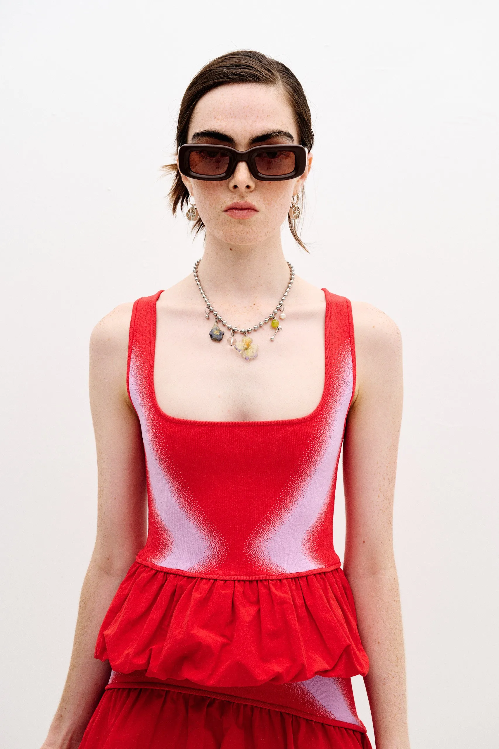 LILY MIXED MEDIA TANK TOP DoubleLayeredCollar SweatGuard Lining