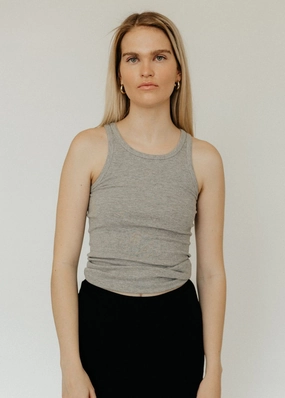 ??terne High Neck Fitted Tank in Heather Grey ComfortStretch Adjustable Hem