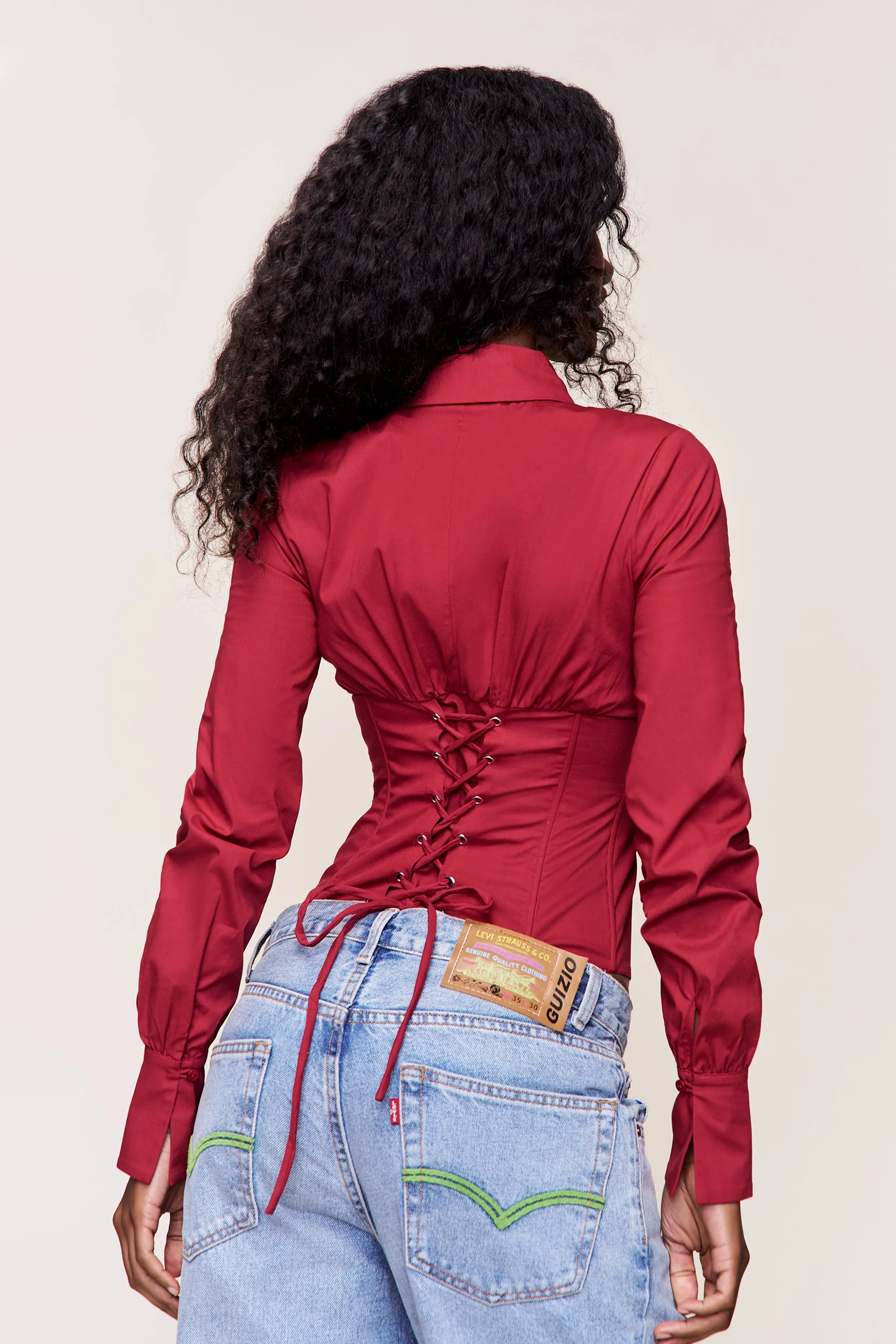 Curved Hemline Tailored Corset Long Sleeve